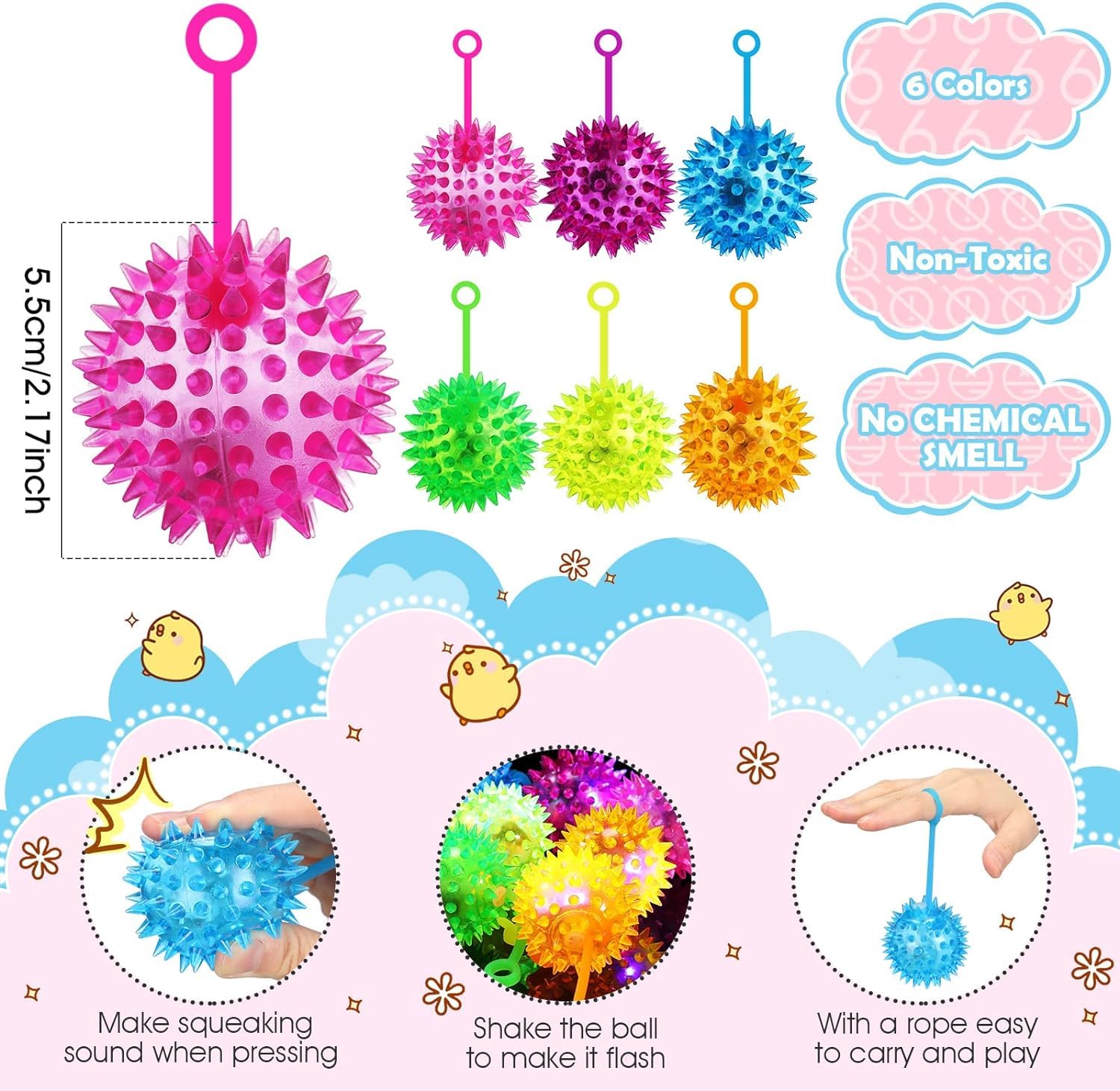 Palla a Riccio Luminosa Bambini, 12 Pezzi Colorate Palline Luminosi, Divertenti LED Set di Regali per Feste, Glitterate LED Palla Riccio per Bomboniere, Premi di Classe, Bambini Regali (Colorata-12