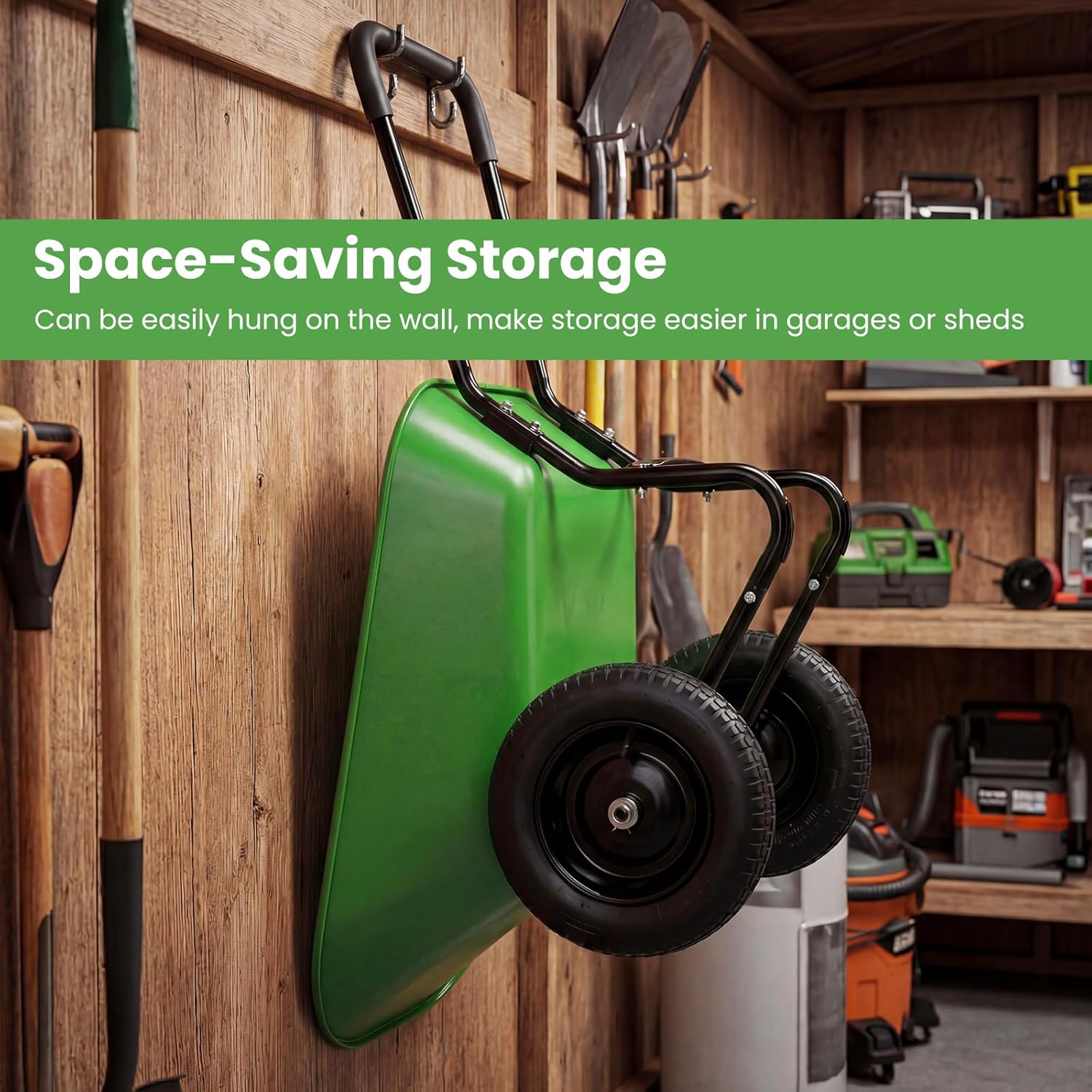 2 Wheel Wheelbarrow, 330 LBS Capacity Yard Cart w/All-Terrain Pneumatic Tires & Padded Handlebar, Large Heavy Duty Garden Cart for Lawn, Yard, Farm, Gardening & Planting (Light Green)