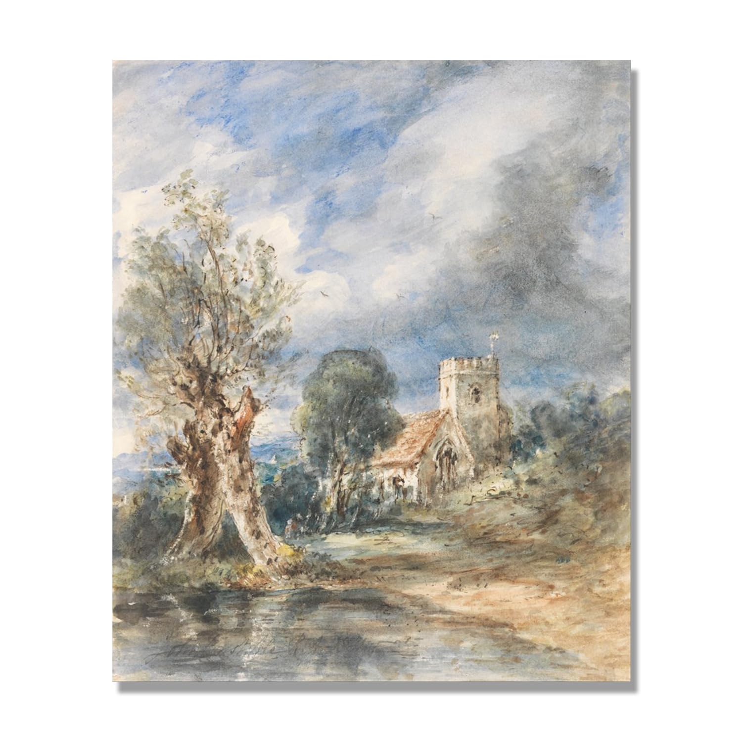 John Constable Sztuka ścienna (Kościół Stoke Poges), plakat słynnych obrazów, romantyzm retro obraz wydruki dekoracja ścienna. 30 x 36 cm - 11,8 x 14,2 cala tylko płótno