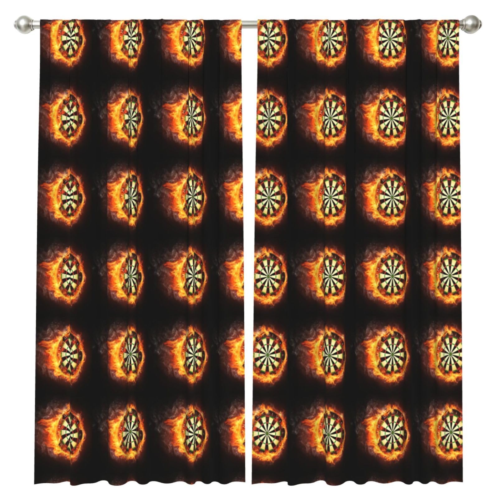 InOmak Flaming Dartboard Fire Dart Board 3D, 2 Panels Window Curtains 52 x 84 Inch Blackout Curtains for Living Room Bedroom