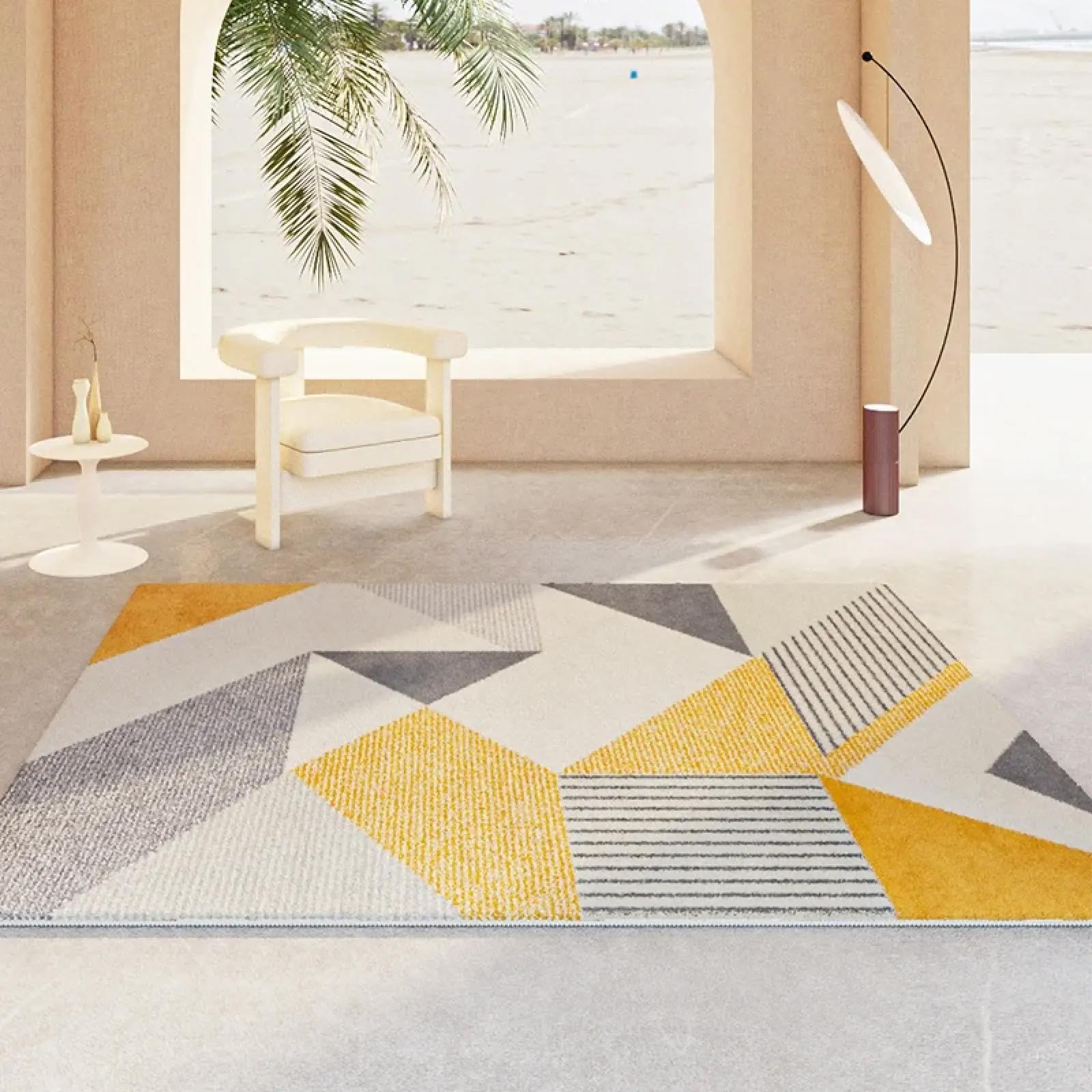 Tapis géométrique jaune 140x200 cm lavable et antidérapant pour le salon