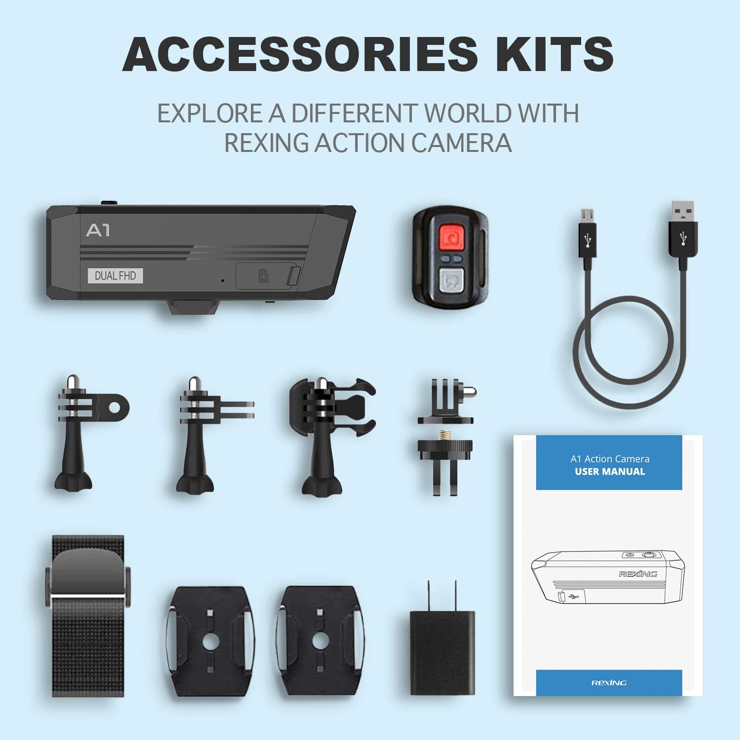 REXING A1 Two Way 2.7K Action Camera Front & Back 1080p@30fps w/WiFi/Wide Angle/Wrist Remote Control/Waterproof Extreme Sports Camcorder for Motorcycles/Bicycle/Sport Bike/Hiking/Cars : Electronics