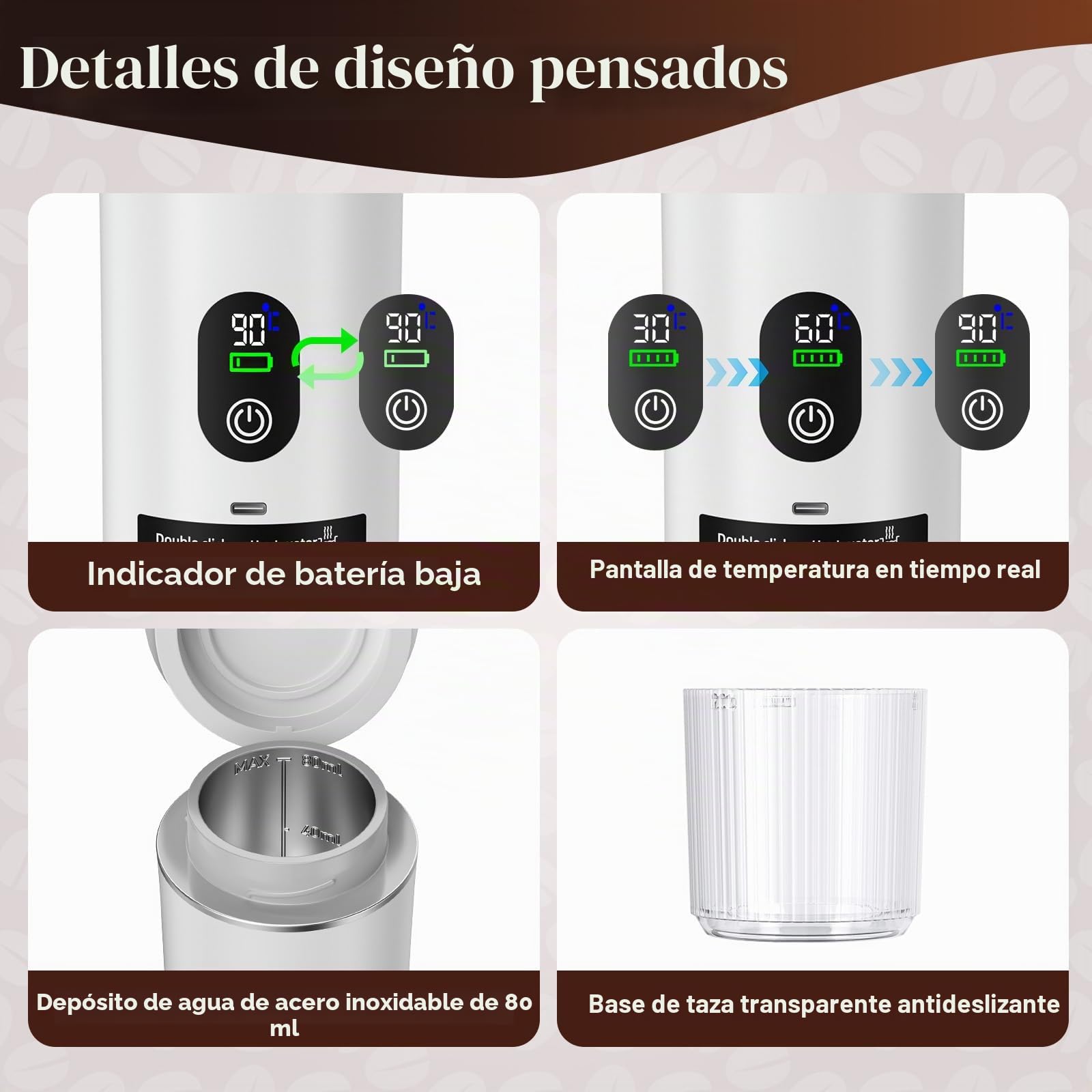 Máquina de Café Portátil, 3 en 1 Cafetera Espresso de Batería, Compatible con Cápsulas y Café Molido, Regalos para Autocaravana y Camping (Blanco)