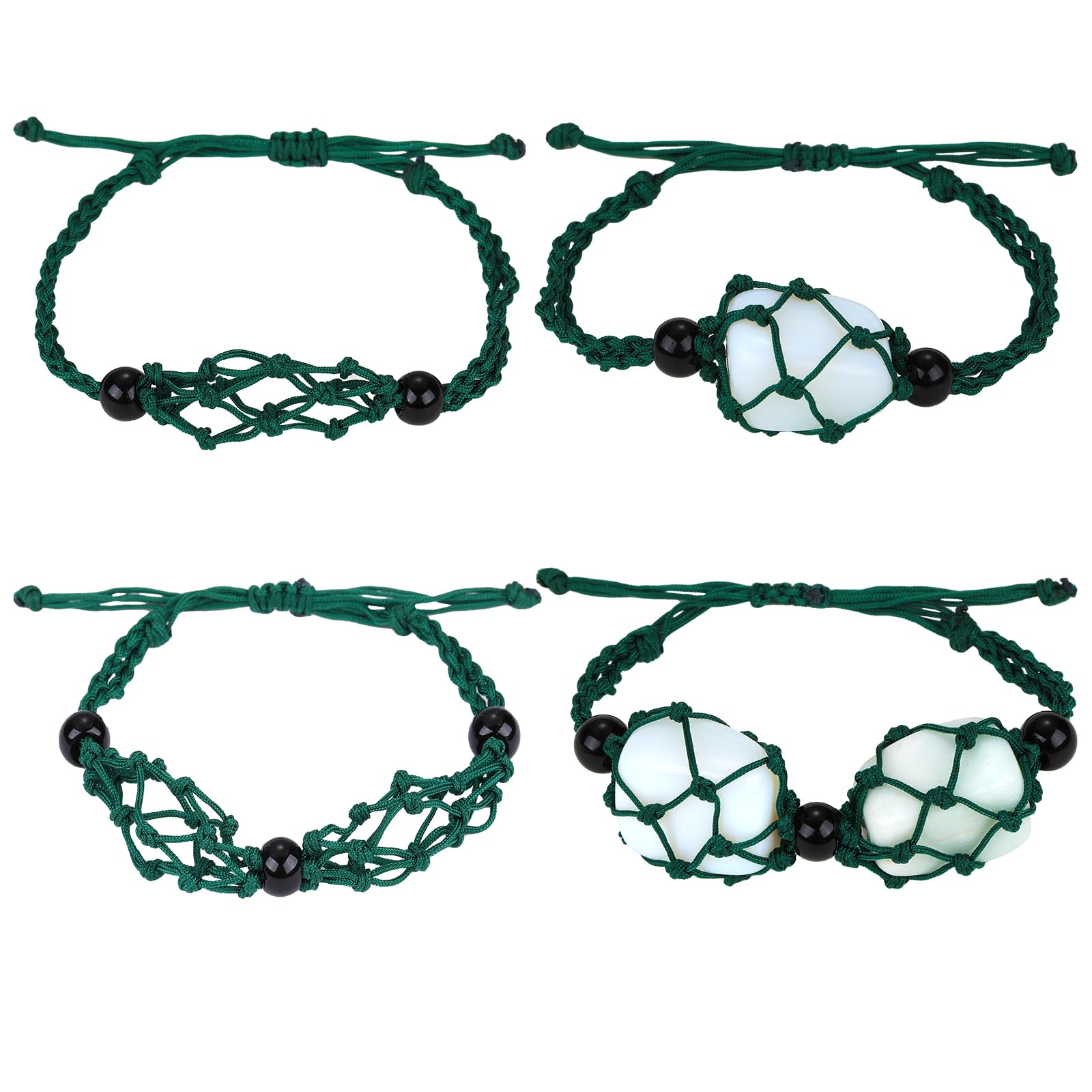 WEWAYSMILE 2 Pieces Empty Stone Bracelets Holder, Adjustable Cord Empty Stone Holder Crystal, for Stone Necklace DIY Bracelet Jewelry Making, Dark Green, About 1-7/8~3-1/4 inch(47~84mm)