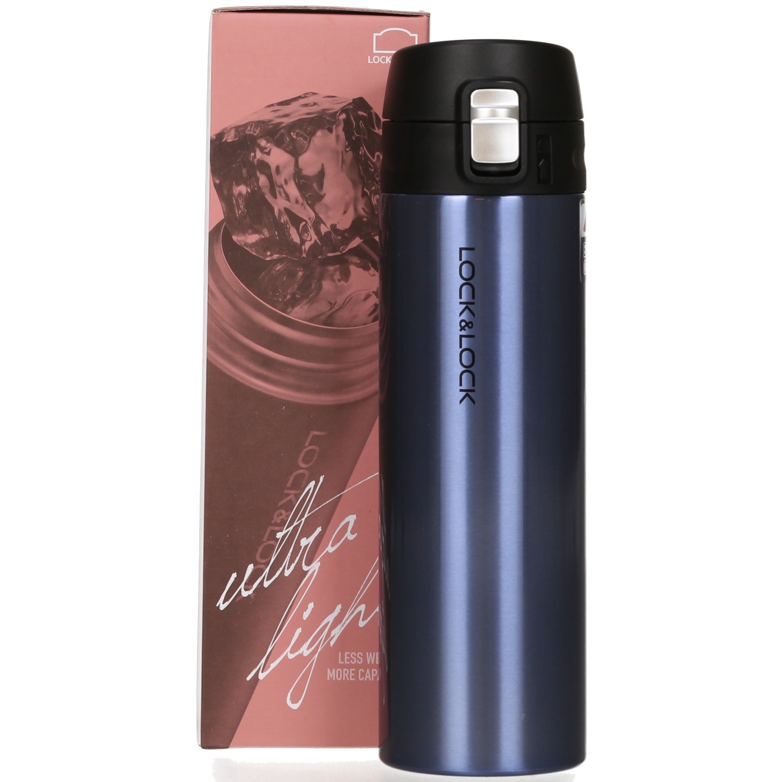 Lock & Lock One Touch Cup - Borraccia Isotermica con Chiusura Ermetica - Bottiglia Termica in Acciaio Inox Doppio Strato, No BPA, 500ml, Oro Zaffiro