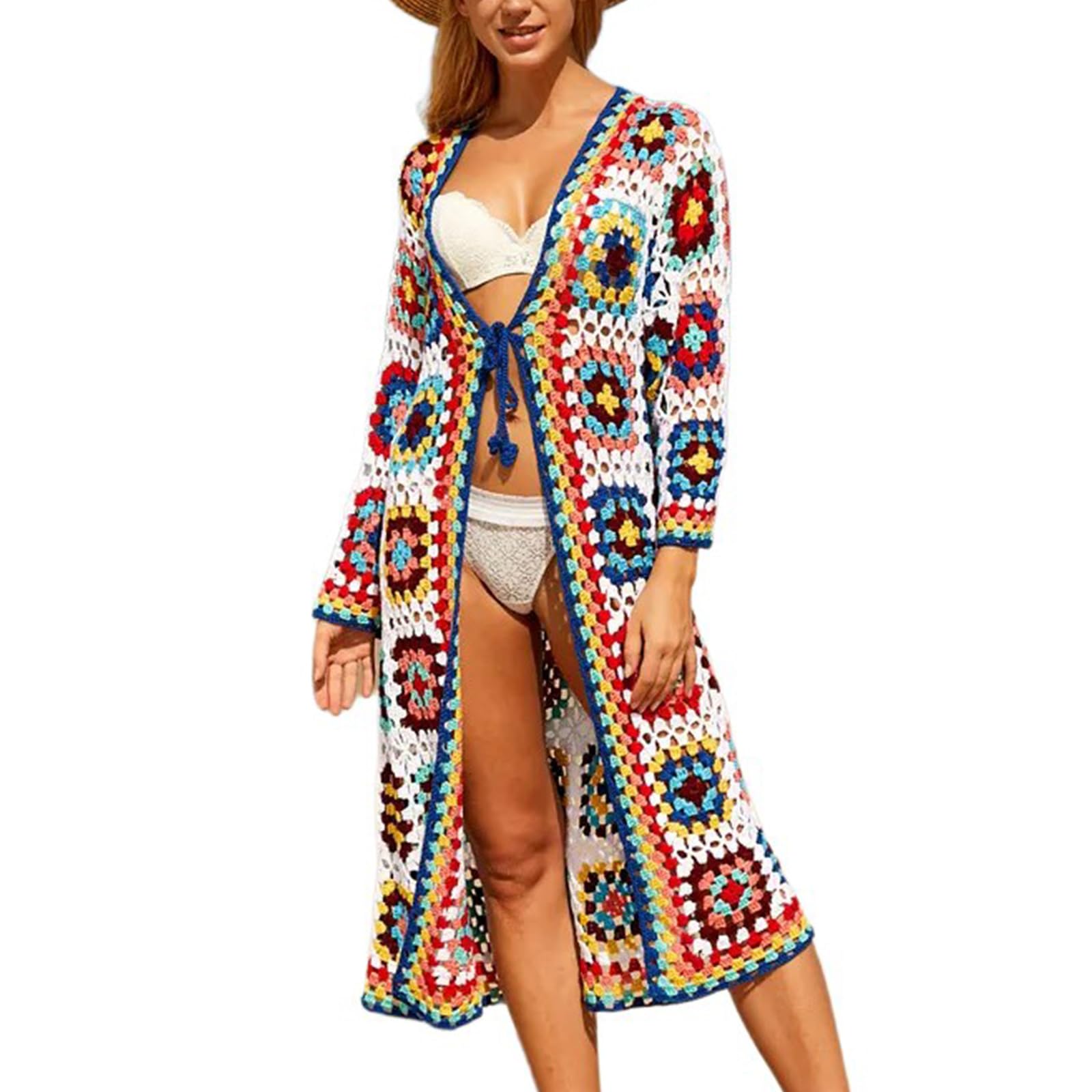 Kimono lungo da donna, aperto sul davanti, copricostume da bagno, cardigan lungo