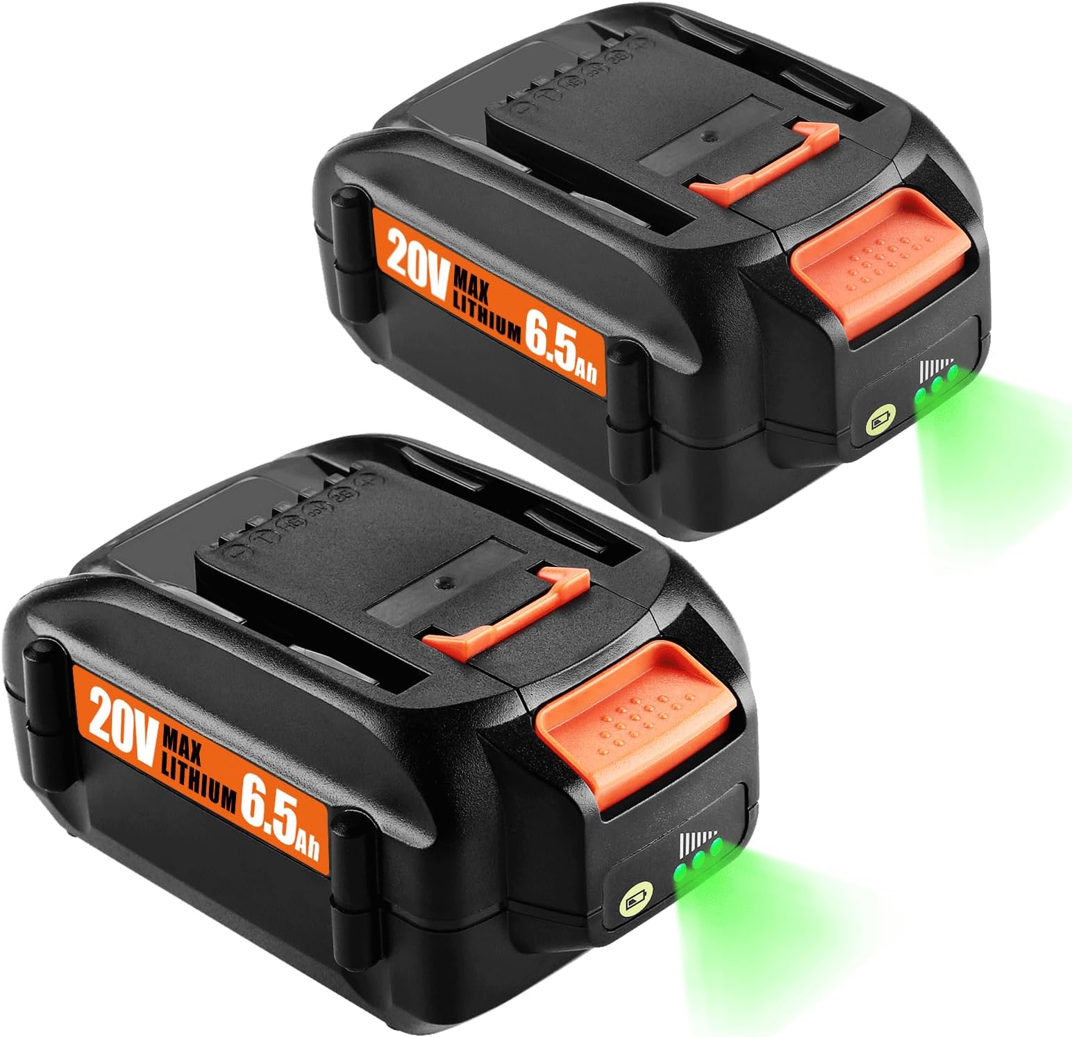 2Pack 20V 6.5Ah Replacement for Worx 20V Battery for 20 Volt Lithium ...