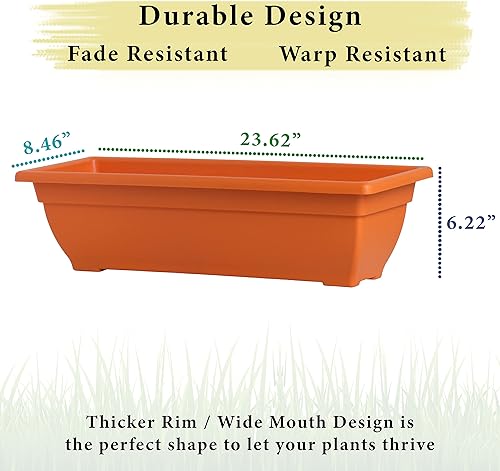 Miniatura 5 de Maceta rectangular de 24 pulgadas para interiores y exteriores, duradera, resistente a los rayos UV, caja de plástico de 4 galones, para hierbas,