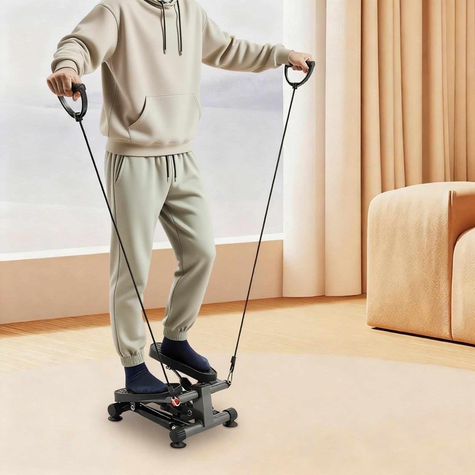 Stepper do domu z linami zasilania, 2 w 1, sprzęt fitness, maks. 150 kg | Trenażer pedałów z wyświetlaczem LCD, układem hydraulicznym, taśmami do treningu nóg i ramion, rehabilitacji, domu, biura
