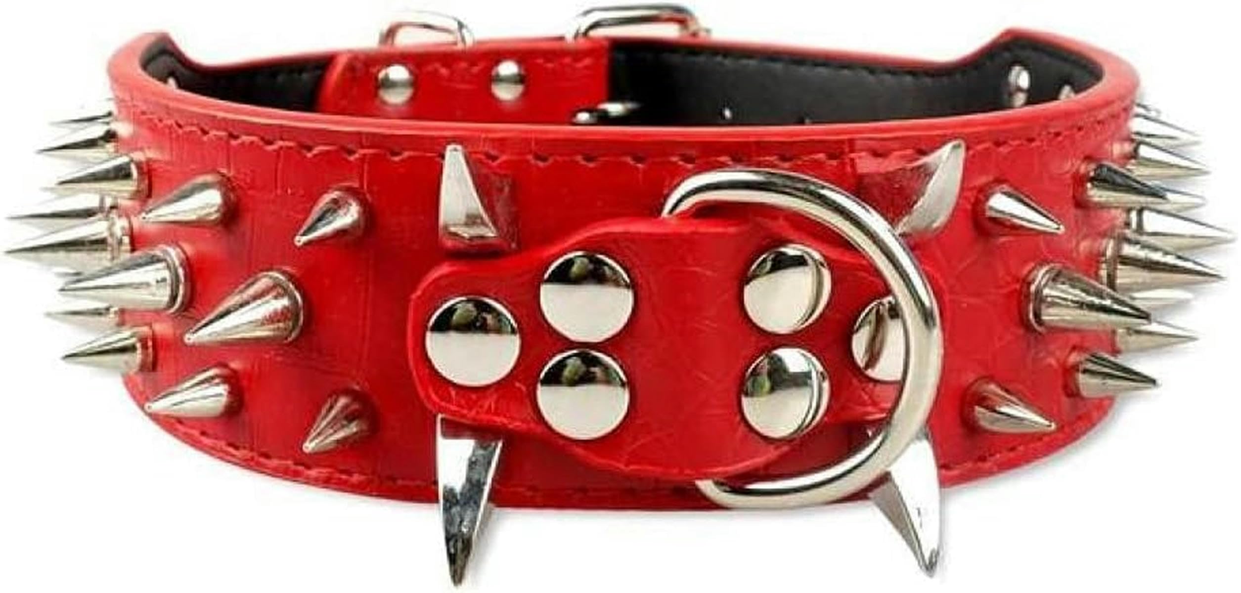 2 Zoll breites Hundehalsband mit Spikes, Hundehalsbänder aus Leder mit Nieten für mittelgroße und große Haustiere, S-XL, camo, XL-rot-XL