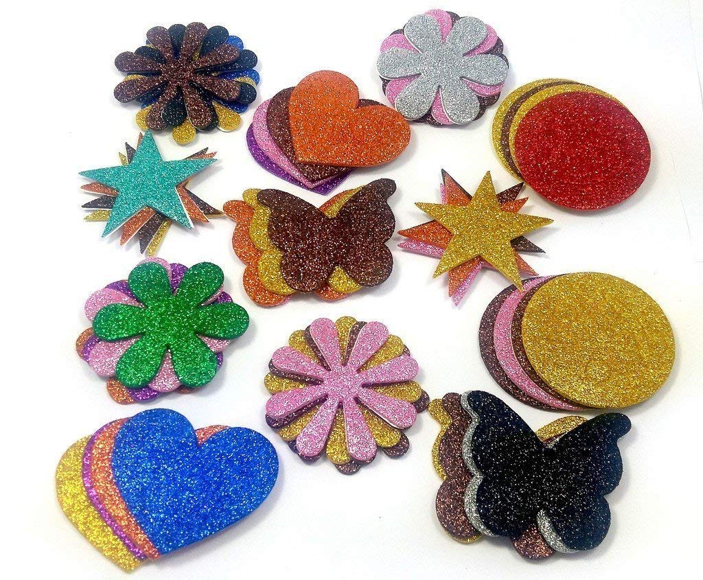 Glitter EVA Foam Self-Adhesive Stickers, Set of 60, Assorted Shapes for Arts, Crafts-image-39