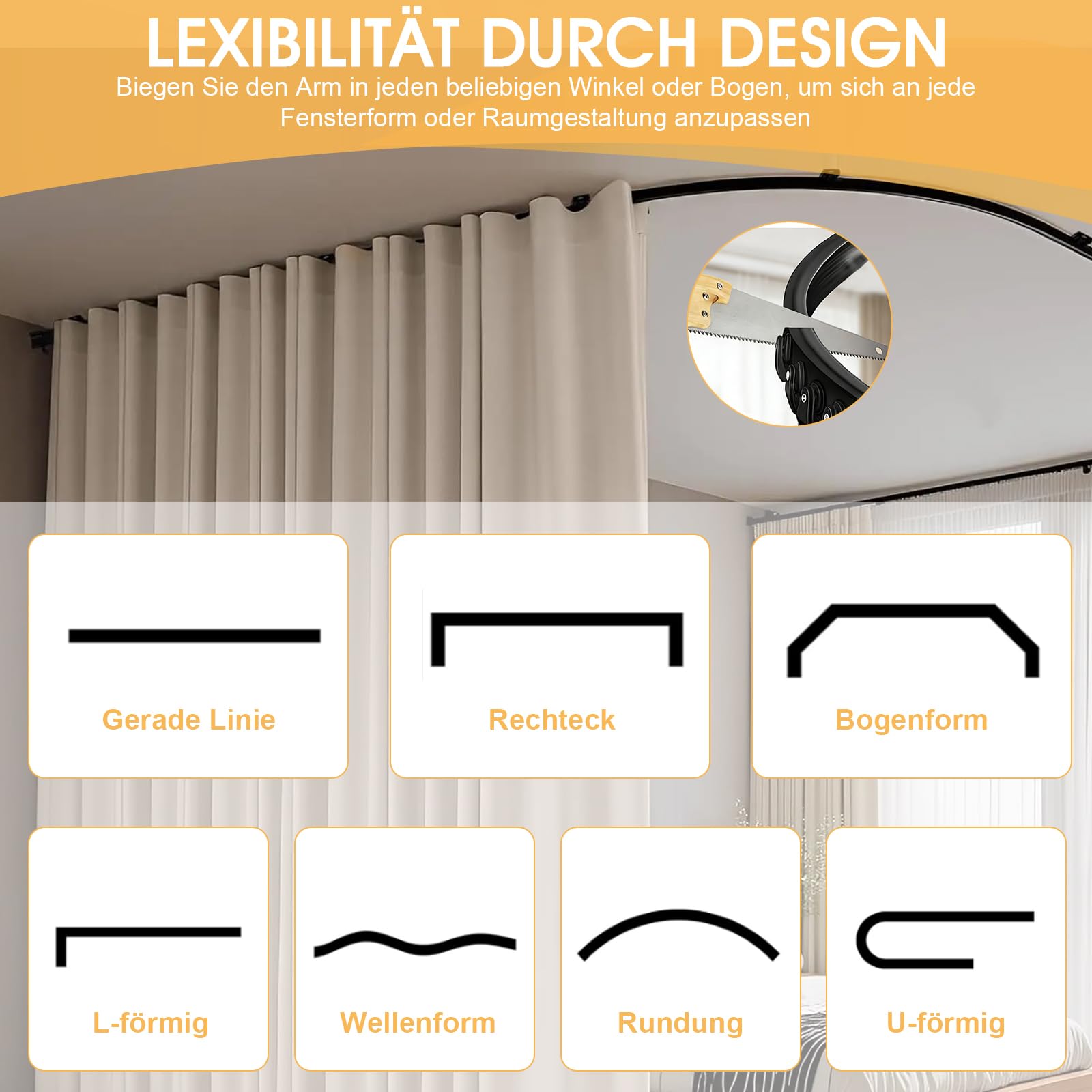 Tenda divisoria con binari, tenda divisoria extra larga, oscurante, con guida flessibile per soffitto, opaca, isolamento termico, isolamento acustico, divisorio (beige, 2,2 x 2,7 m)