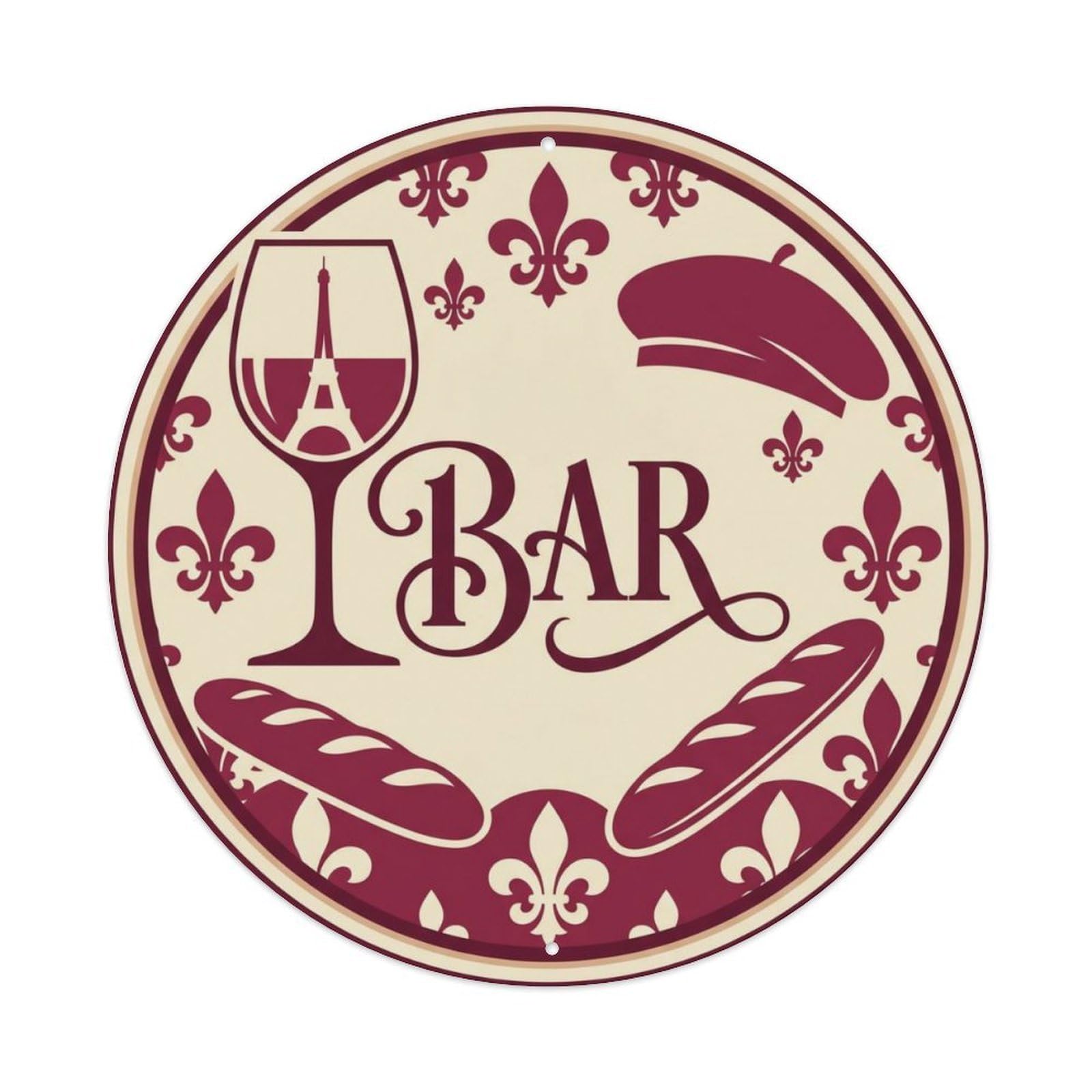 BAR Parisian Cafe Plate Metal Tin Sign Plaque Wall Decor for Cafe, Club Bar, Office, Home Garden Round Metal Poster 8x8Inch