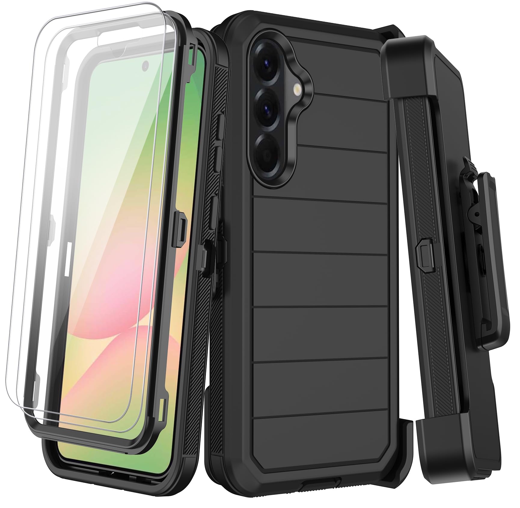 KECAI for Samsung Galaxy A56 5G Case with Belt Clip Holster,2X Screen Protectors & Kickstand,Heavy Duty Shockproof Drop Protection Bumper Military Grade Full Body Rugged Durable Phone Cover (Black)