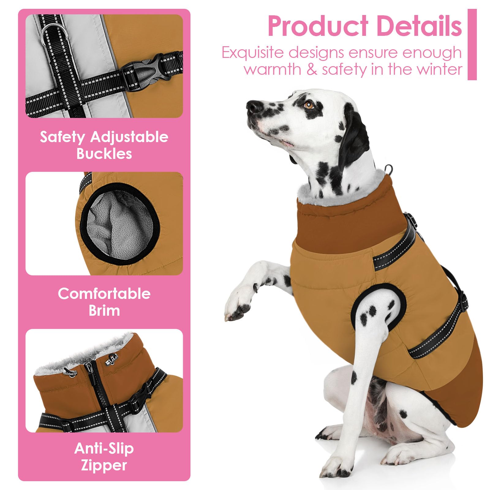 AOFITEE Hundejacke Winter Warm Hundemantel für Mittelgroße Hunde, Braun M