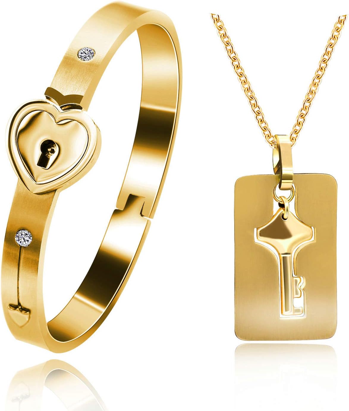 UloveidoStainless Steel Key Necklace and Lock Bracelet for Men Women Y1481