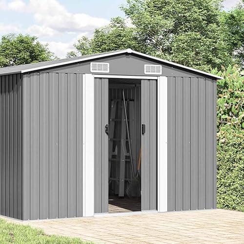 Miniatura 2 de vidaXL Modern Garden Storage Shed Grey 101.2X101.2X71.3 in Galvanized Steel Ideal for Tools and Furniture in Outdoor Spaces Garage Tool Metal