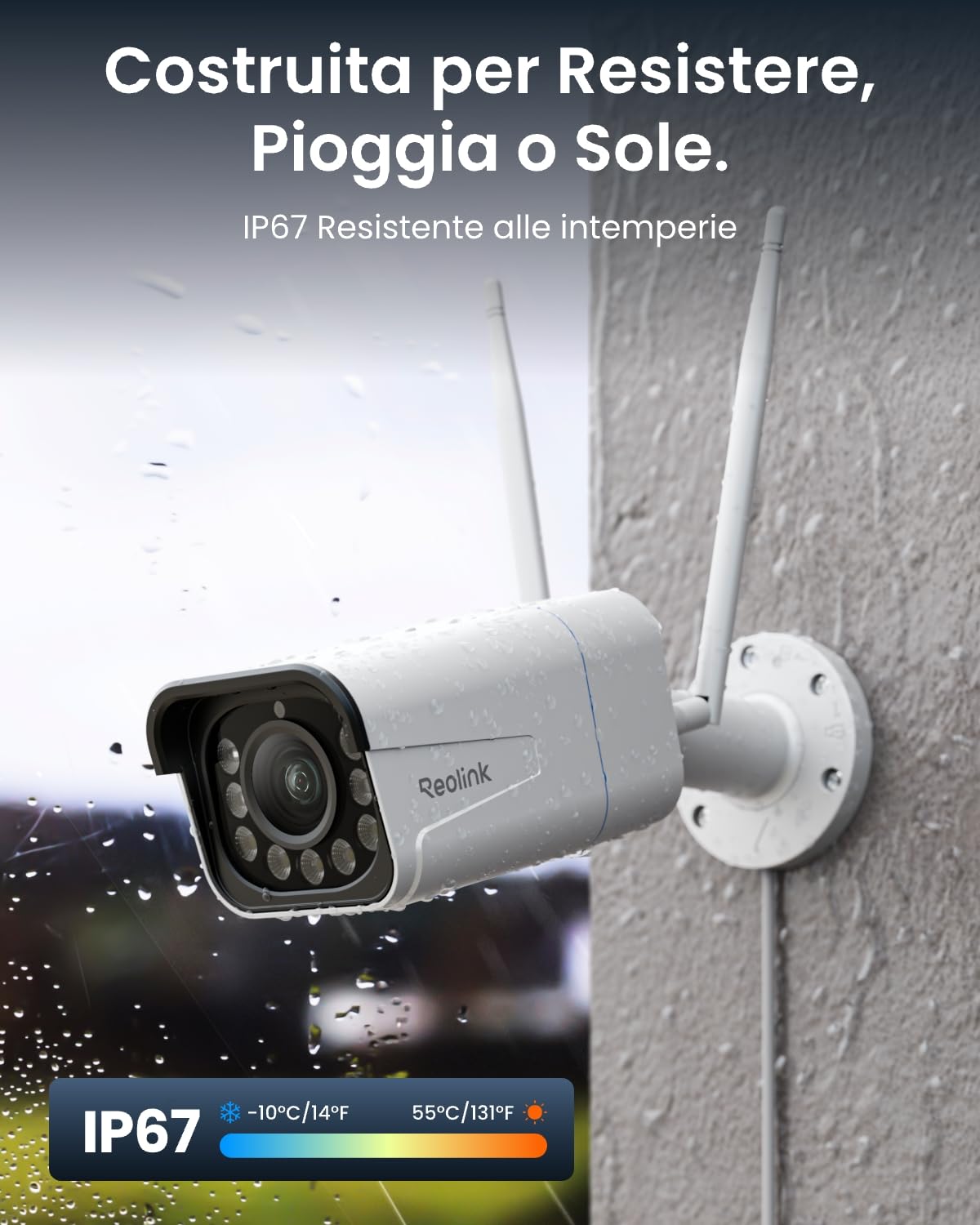 Reolink 4K 8MP Telecamera Wi-Fi Esterno con 5X Zoom Ottico, Rilevamento di Persona/Veicolo/Animale, Videocamera di Sorveglianza con Wi-Fi 6, Visione Notturna a Colori, Audio Bidirezionale, RLC-811WA