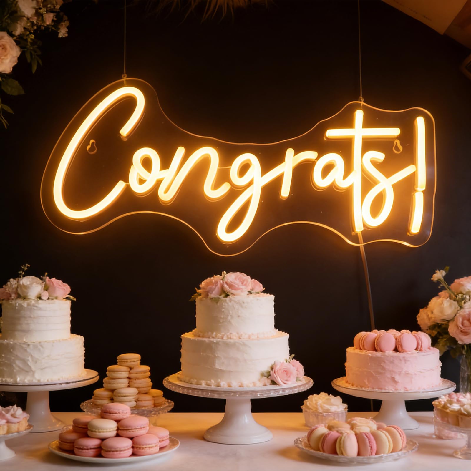 Nordstylee Neonowy znak z napisem "Gratulacje", na ceremonię ukończenia szkoły, przyjęcie, dom, bar, uczelnię, hotel, restaurację, dekoracja kawiarni, prezent z okazji ukończenia szkoły, ciepła biel