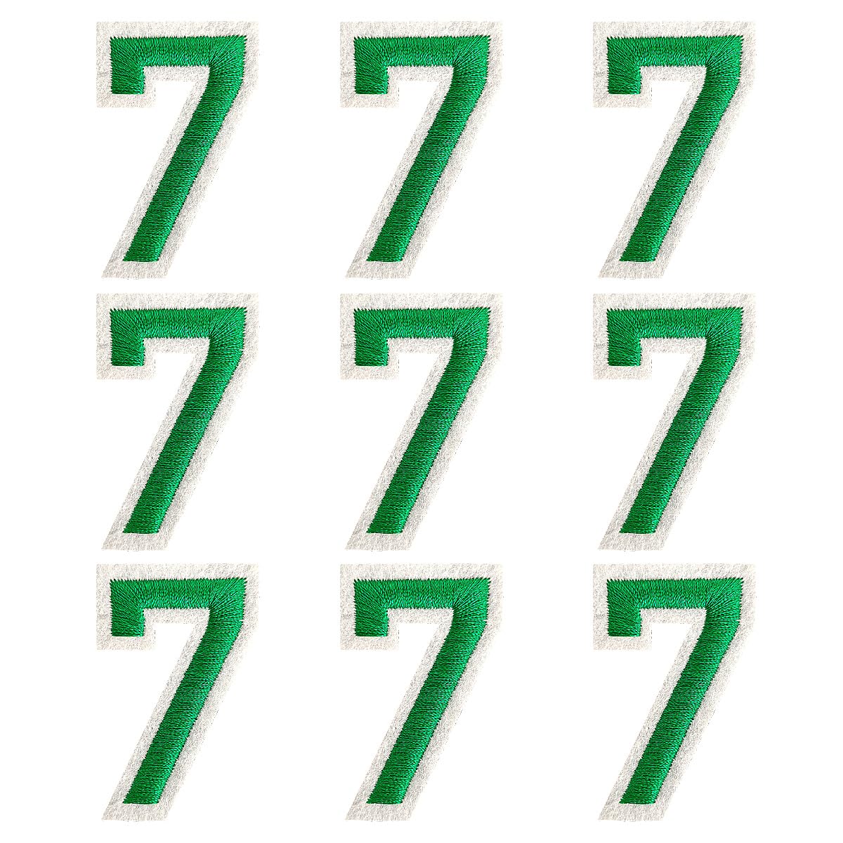 GYGYL Iron on Number Patches, 9Pcs of 2 Inch Green Number "7" Patches, Embroidered Number Patch for Clothes, Dress, Hat, Socks, Jeans, DIY Accessories