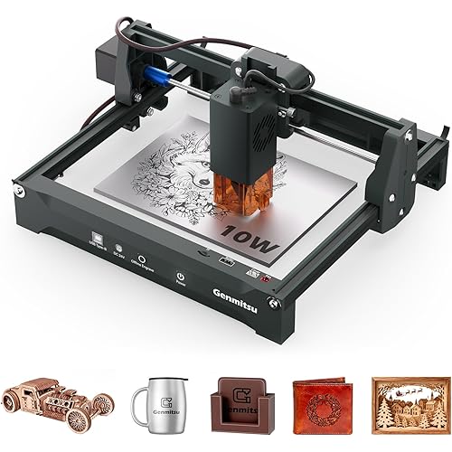 Genmitsu Laser Engraver Machine Kortek 10W 10000mW, Desktop Laser Cutter, Wireless APP Support, ±0.01mm High Precision, Portable Laser Engraving Machine for DIY Wood Acrylic Leather Glass Metal Fiber