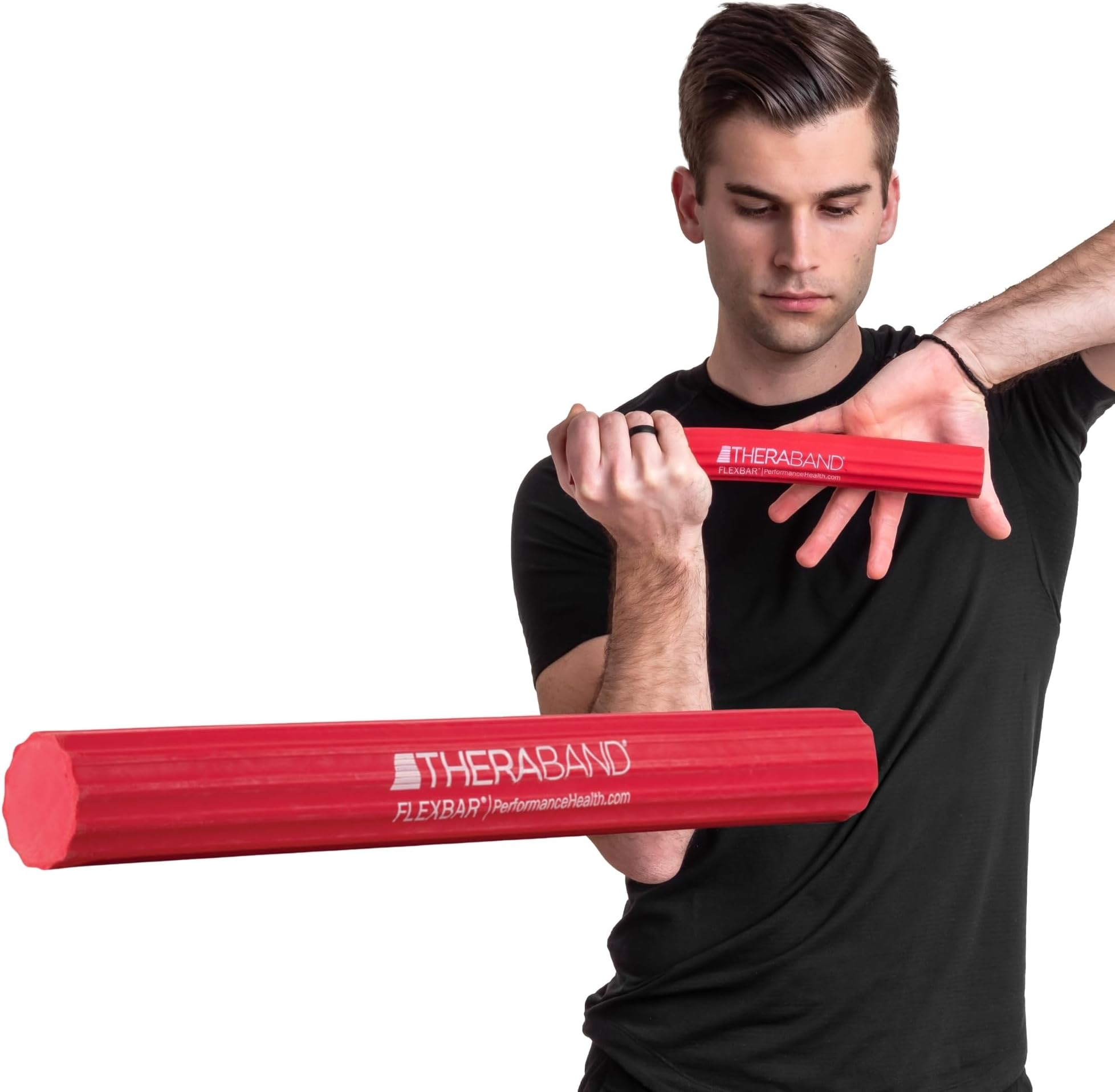 THERABAND FlexBar, Red, Light Level, Therapy Bar, Hand & Wrist Strength, Tennis & Golfer’s Elbow, Tendonitis, Rehab Tool for Grip Training and Protection from Aches, Retail Packaging