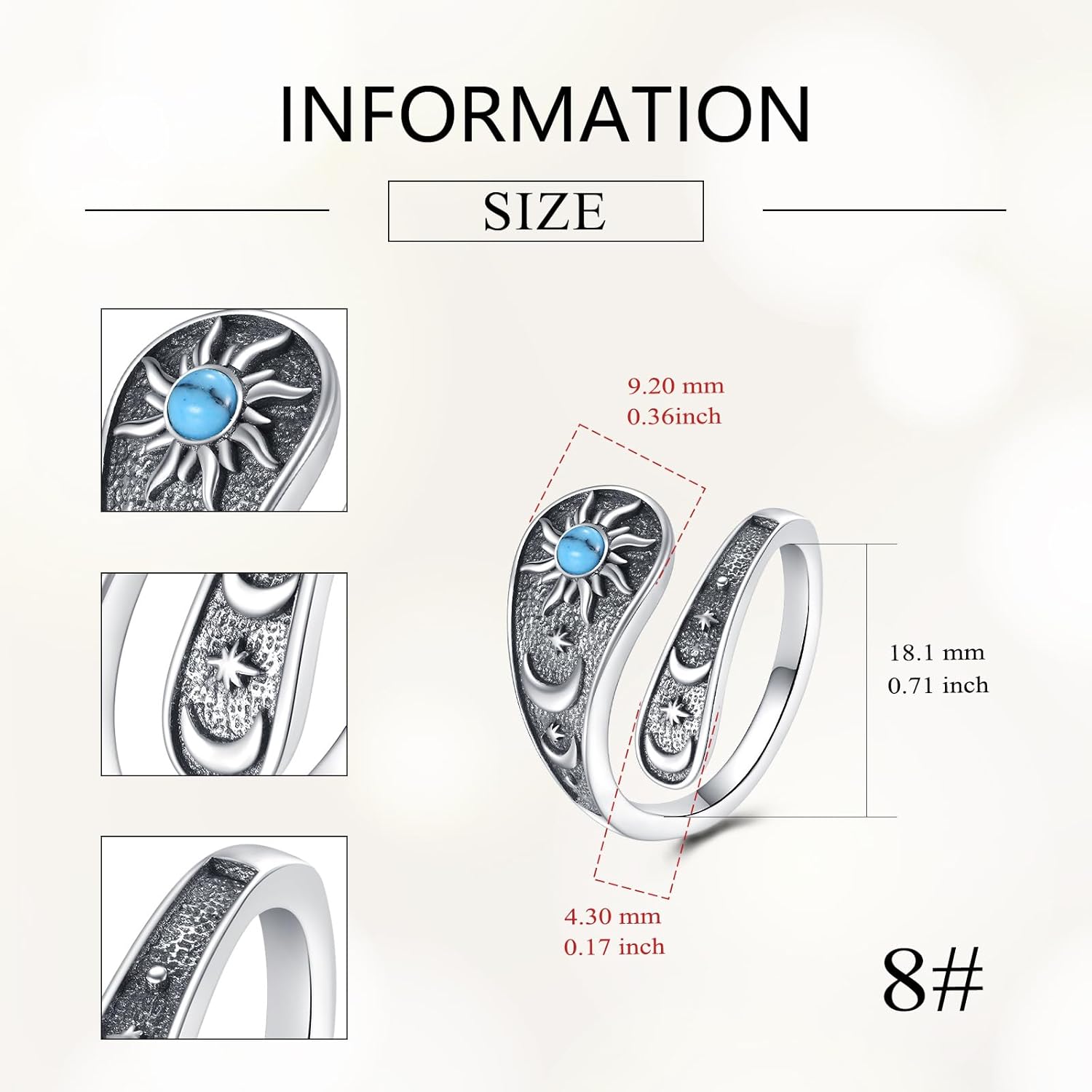 Spoon Ring 925 Sterling Silver Adjustable Vintage Ring Gemstone Jewelry Gifts for Women - Image 3