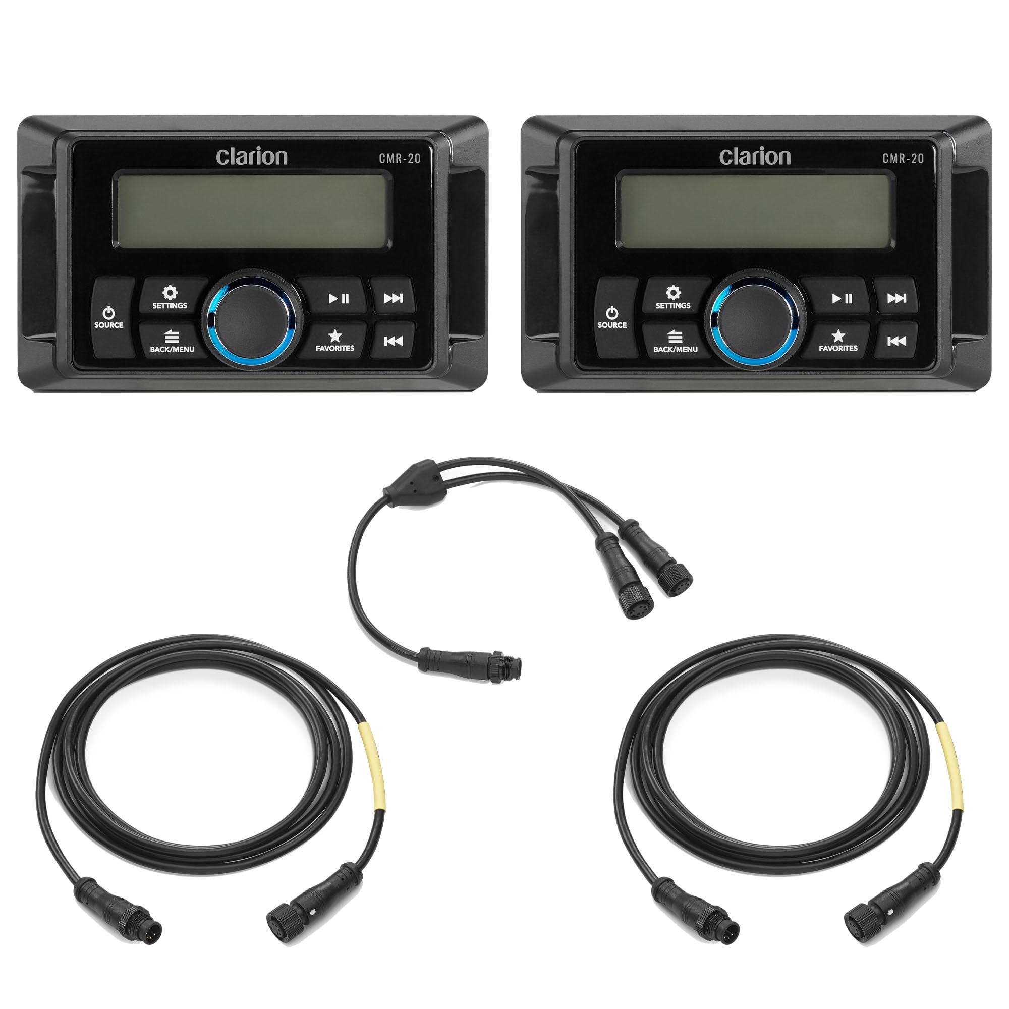 Clarion Two CMR-20 Marine Wired Remote with LCD Display w/CMC-RC-6 6 ft (1.83 m) Remote Extension Cables
