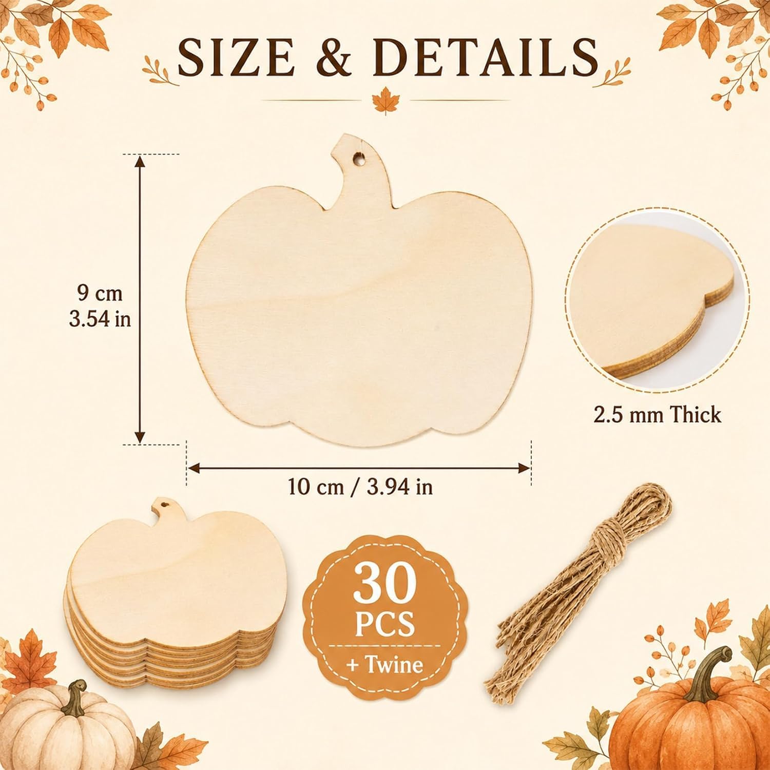 MAQIHAN Wooden Pumpkin Craft Kit 30 Pcs - Unfinished Fall Halloween Decor