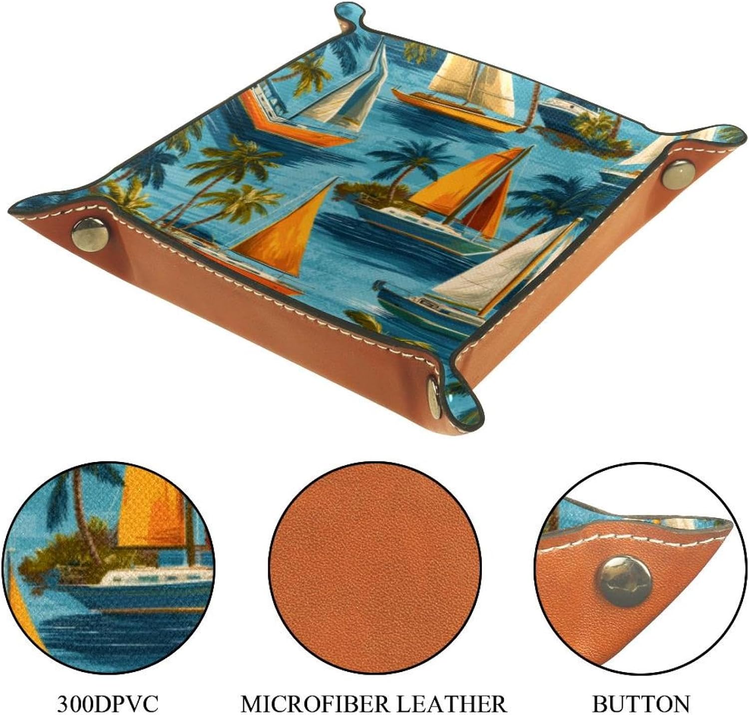 Microfiber Leather Dice Trays Folding for RPG DND Table Games, Dice Holder Storage Box Portable Folding Rolling Dice Tray Coconut Tree Sailboat, 20.5x20.5cm image 3
