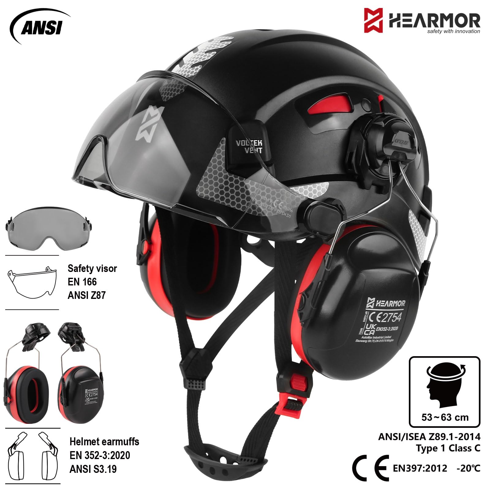 Casco Protettivo 3 in 1 Con Protezione Auricolare e Visore - Dettaglio