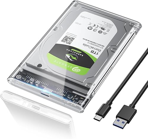 POSUGEAR Carcasa para disco duro externo de 2.5 pulgadas, 6Gbps USB C 3.1 Gen 2 a SATA III sin herramientas, transparente para disco duro externo de