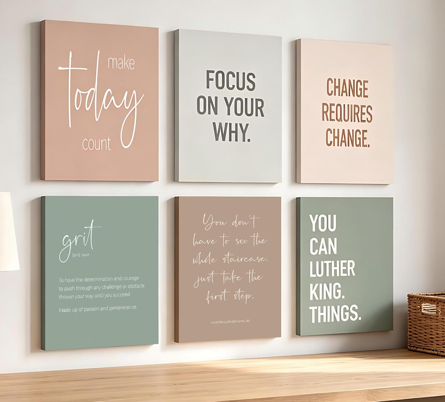 Set of 6 Inspirational Motivational Office Wall Decor Poster Prints, Minimalist Pastel Wall Art, Positive Affirmations Team Teamwork Difference Maker Wall Picture, 8"x10" Ready To Hang