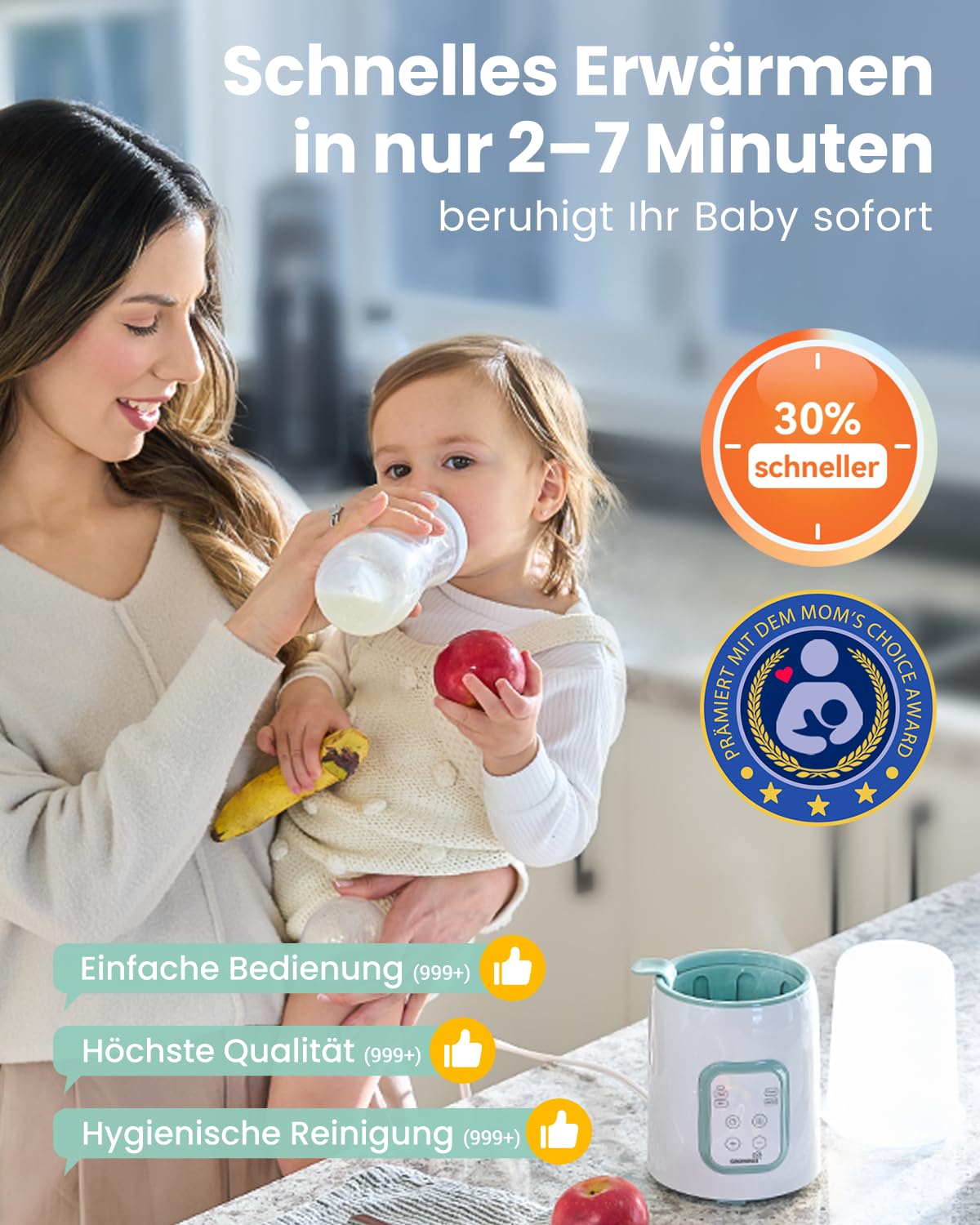 Scaldabiberon, Sterilizzatore Biberon 8 in 1 lcd Controllo Accurato Della Temperatura Per Latte Materno,Riscaldatore Di Alimenti Per Bambini Veloce e Scongelamento Scalda Senza Bpa Con Display