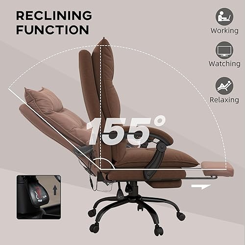 Miniatura 7 de Vinsetto Silla de oficina de masaje ejecutivo con 6 puntos de vibración, silla de escritorio de microfibra para computadora, silla reclinable