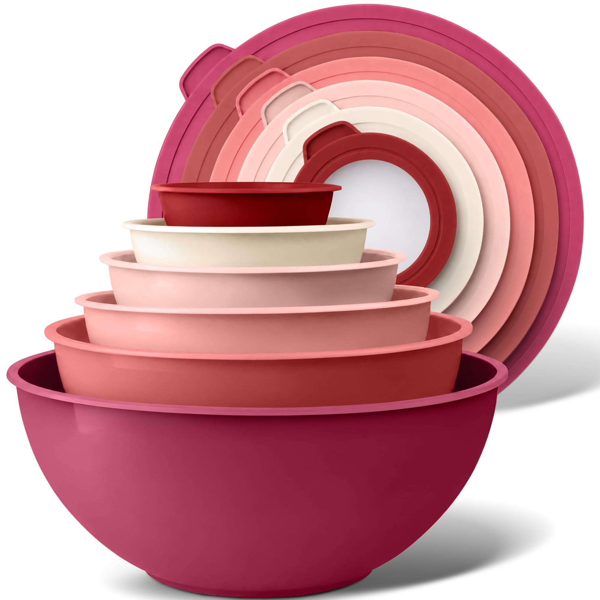 Zulay Kitchen 12 Piece Plastic Mixing Bowls with Lids Set - Leak-Proof Microwave &amp; Freezer Safe Stackable Mixing Bowl Set for Preparing, Serving and Storing - Non-Slip Large Nesting Bowls (Red Ombre)