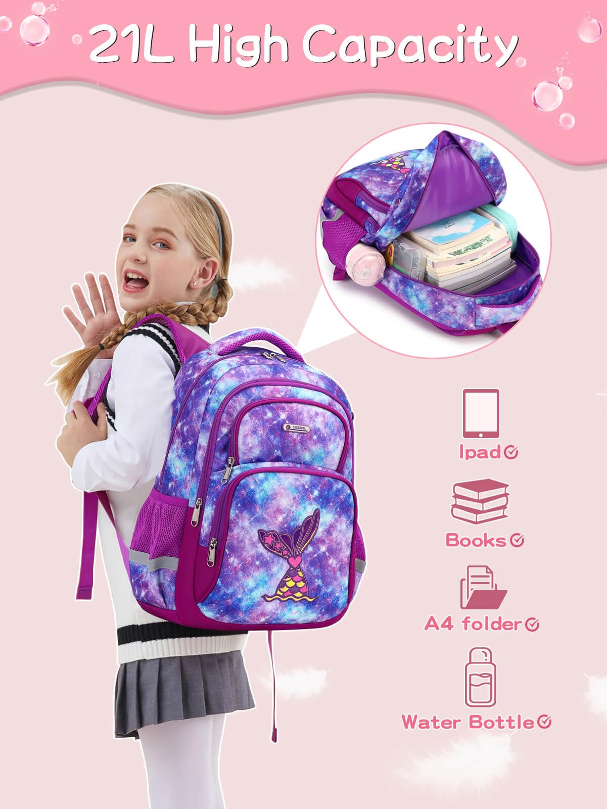 Mochilas escolares para niñas de 16 pulgadas para primaria, preescolar, jardín de infantes, lindas y de gran capacidad