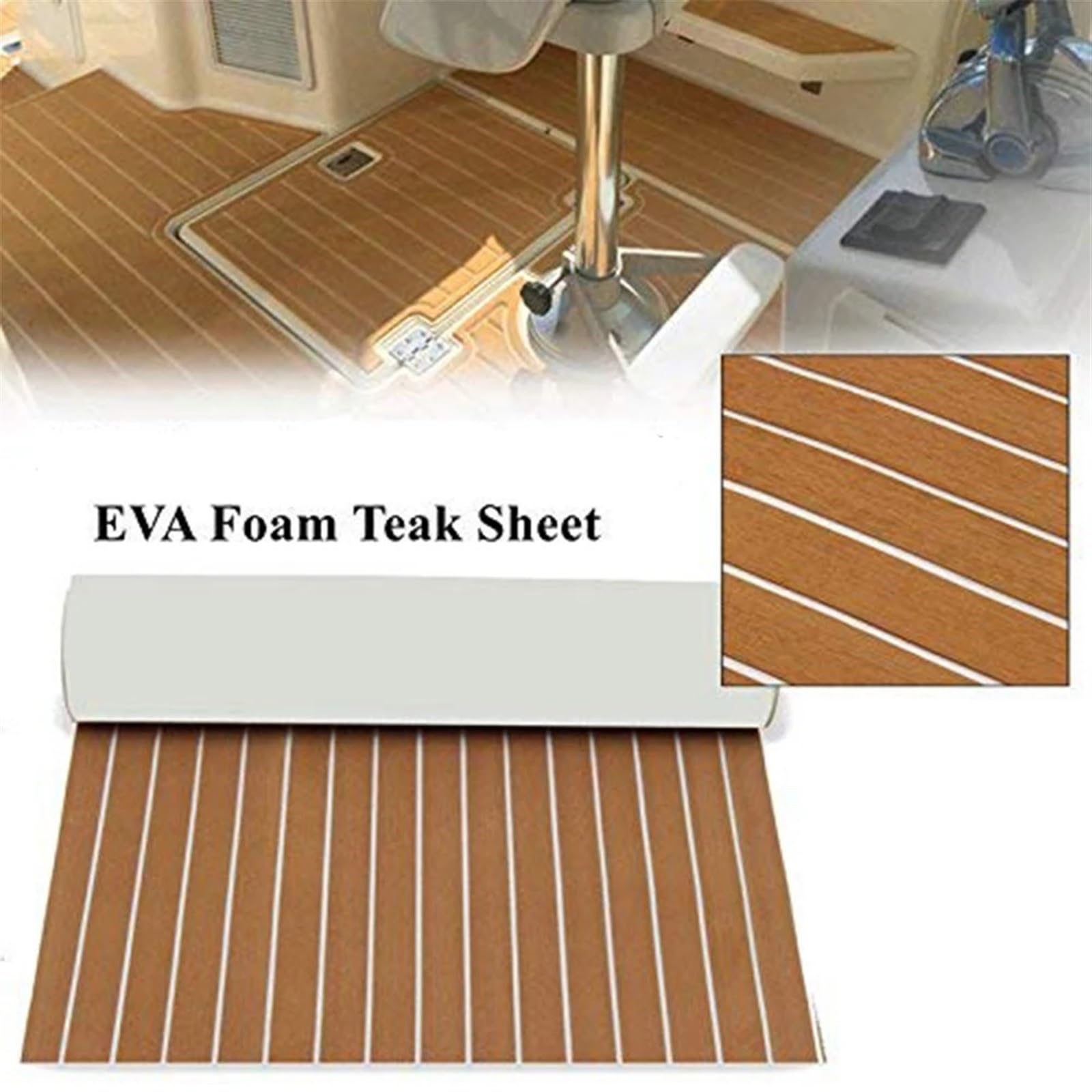 Pavimentazione per Ponti nautici in Schiuma Eva, Tappetino for Barca in Teak in Schiuma Eva Marrone, Autoadesivo, Pavimento for Yacht, Antiscivolo