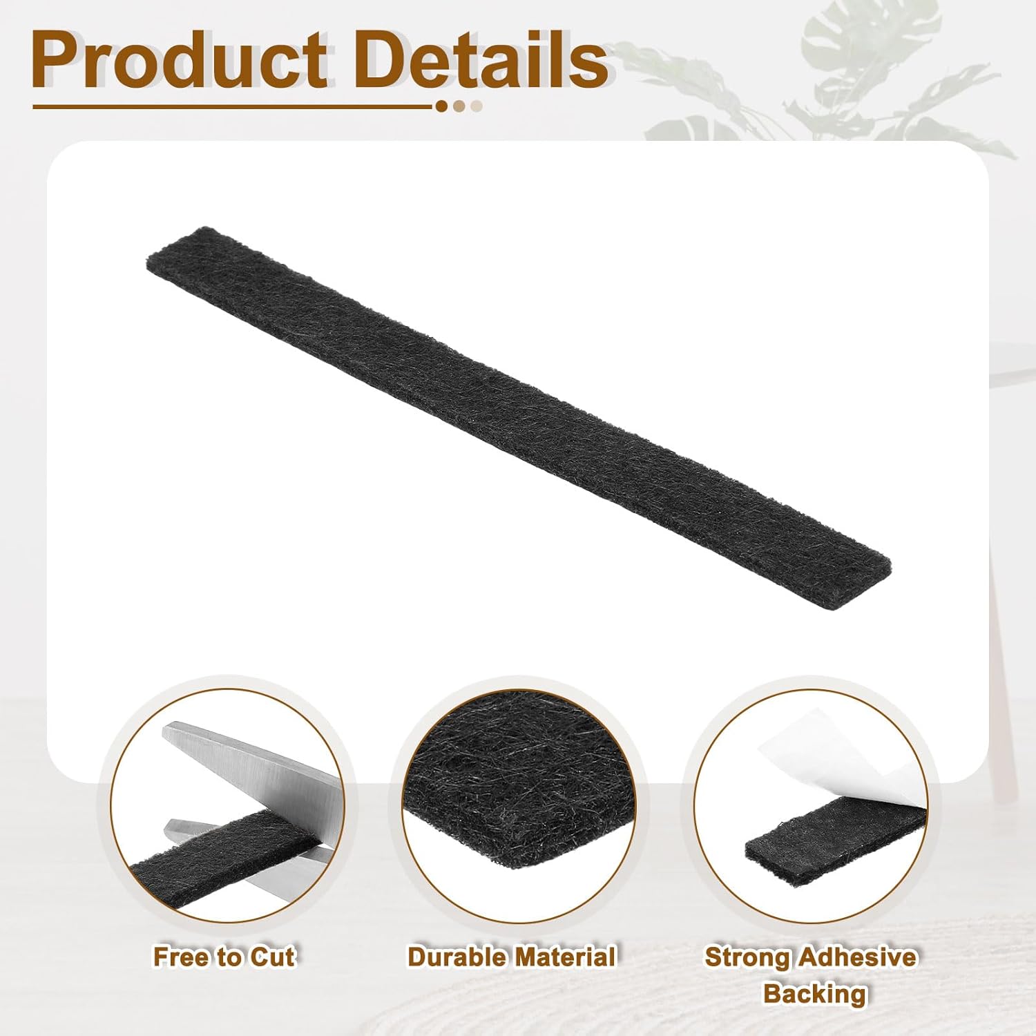 uxcell Felt Strips with Adhesive Backing, 16 Pcs 1/2" x 6" x 0.12" Anti Scratch Furniture Felt Tapes Self-Stick Pads for Protecting Hardwood Floor, Black