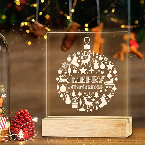 Wucidici Adornos de Navidad de bola de luz nocturna, elementos de Navidad con alce de copo de nieve, luz cálida, lámpara de escritorio, decoración