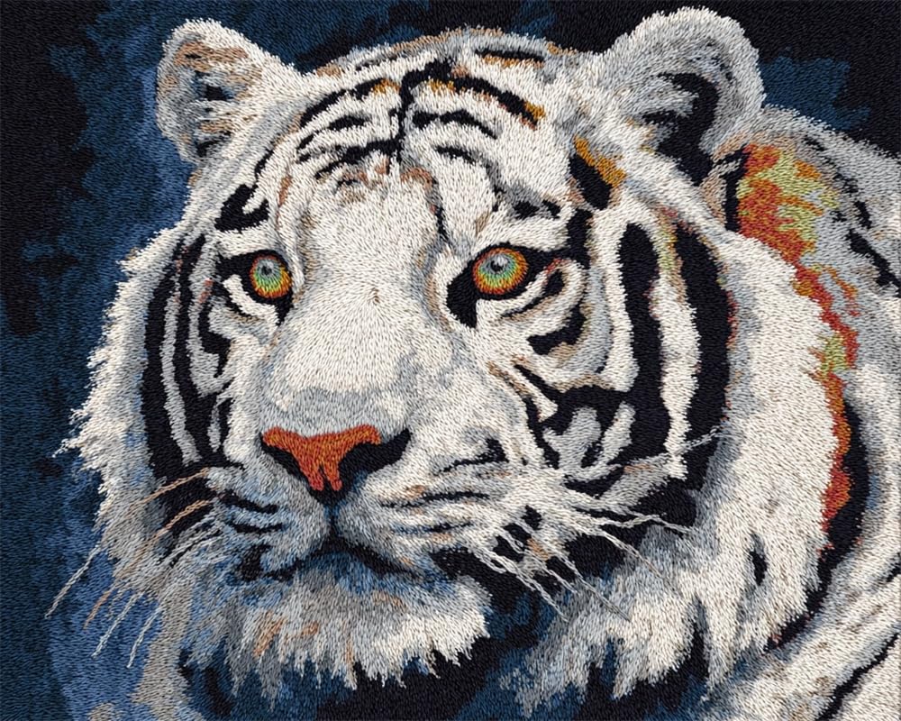 Kitquiver Latch Hook Kits for Adults Rug White Tiger DIY Crochet Yarn Embroidery Handmade Needlework with Printed Canvas for Home Decoration 15X20In