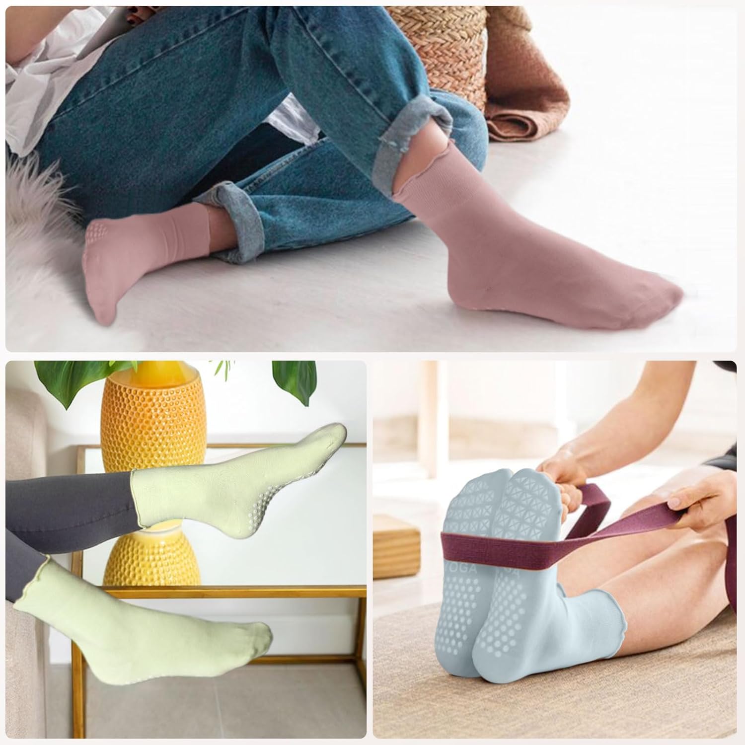 3 Pairs Pilates Socks for Women, Non-slip Grips Yoga Socks Ruffle Cuff for Ballet Barefoot Workout Socks - Image 7