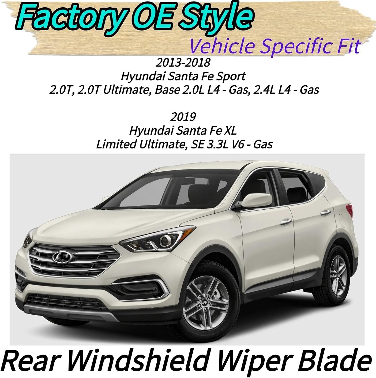 Rear Wiper Blade Arm Replacement for 2013-2019 Hyundai Santa Fe Sport & Santa Fe XL for 2.0T Base Limited Ultimate SE 2.4L 3.3L Models Rear Back Windshield Wiper Blade Set for 2018 2017 2016 2015 2014