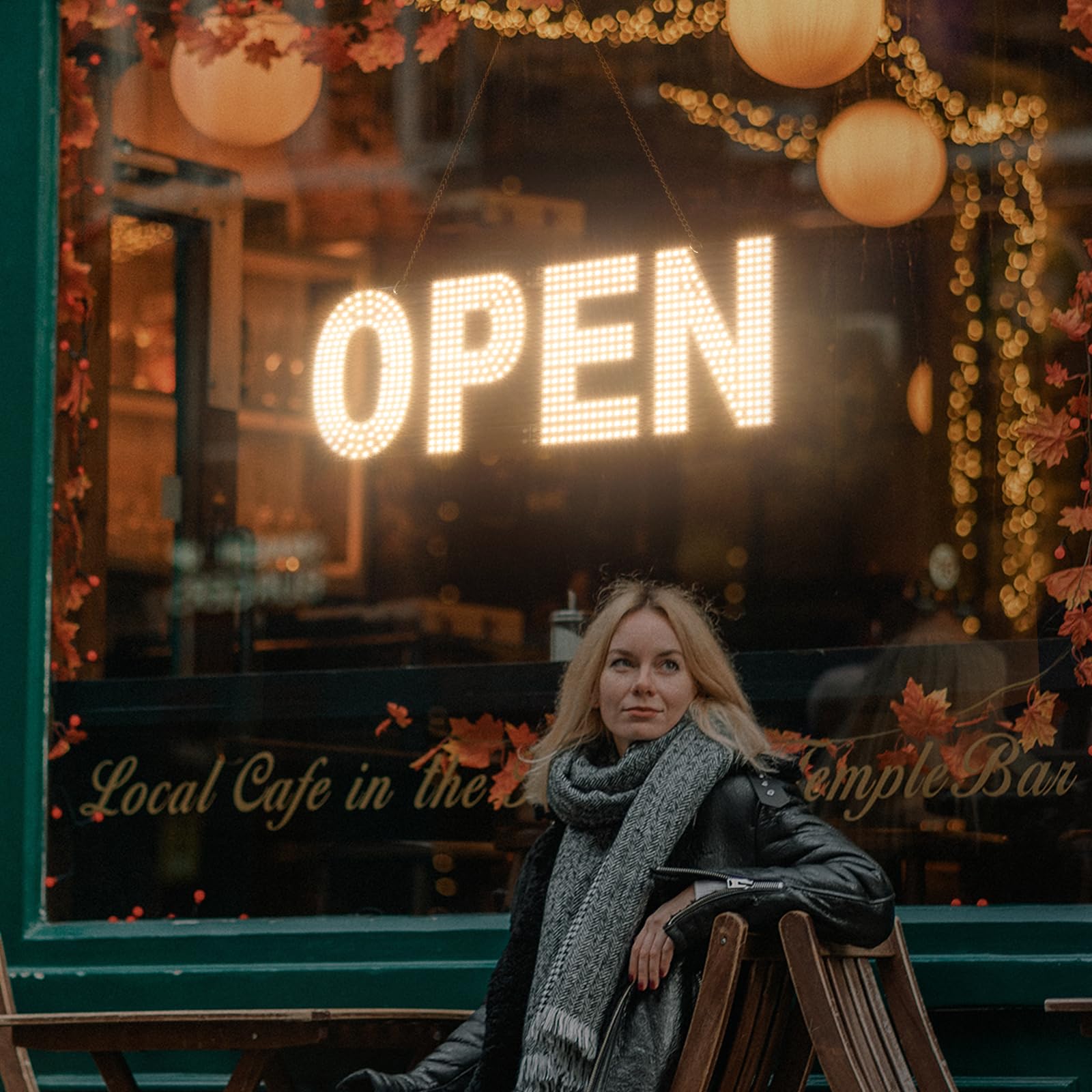 led open sign for business, 30"x10" dimmable brightness large electric light up sign, hanging installation for store restaurant office bar hotel salon (white)