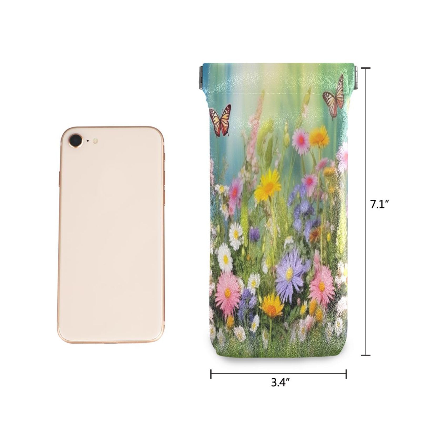 FLildon Spring Butterfly Eyeglasses Pouch Squeeze Top Sunglasses Case Soft PU Leather Eyeglass Bag for Men Women