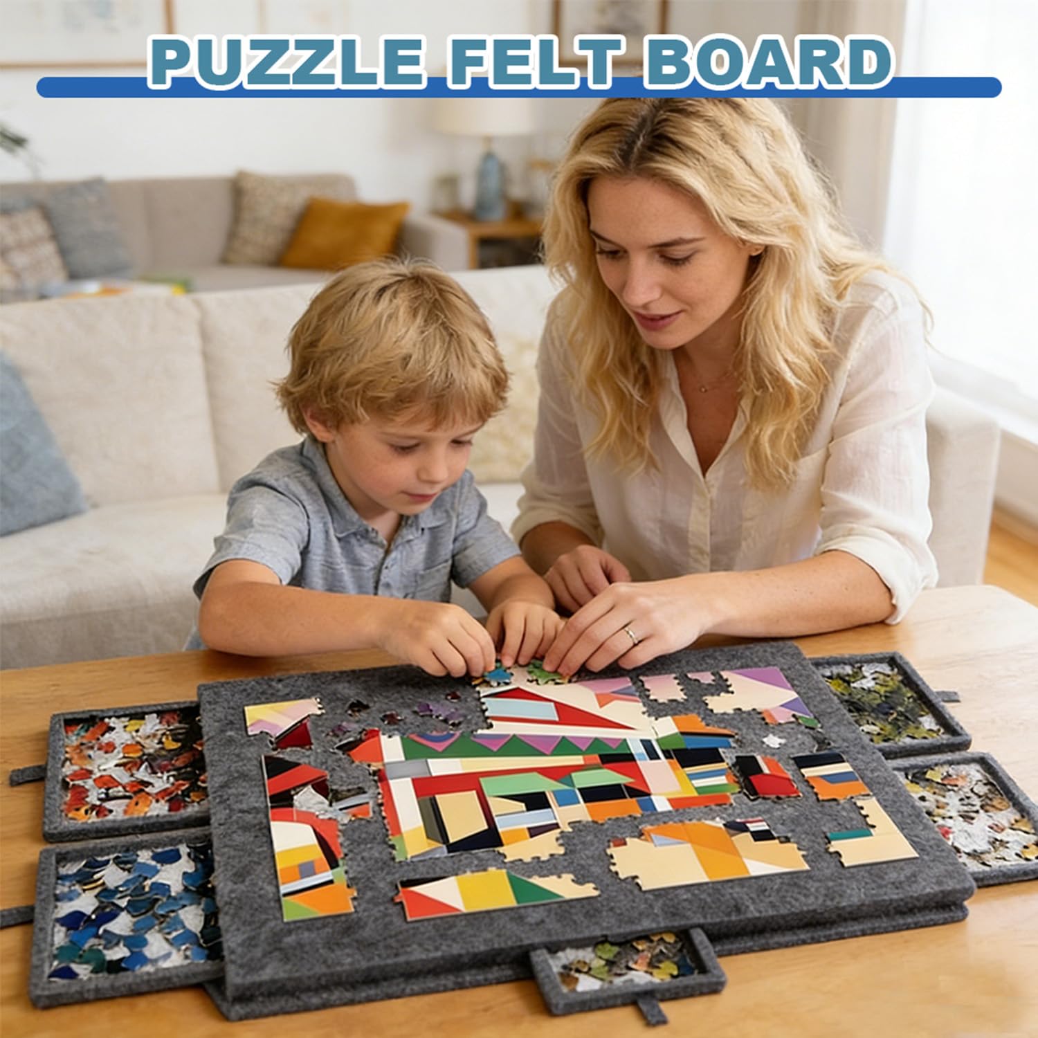 Obrotowy Stół do Puzzli, 1000 Elementów Składany Stół do Puzzli z 6 Szufladami, Deska do Puzzli z Dwufunkcyjnym Designem Stojak i Pokrywa, Superlekki Filcowy Stół do Puzzli Deska do Puzzli do 1000