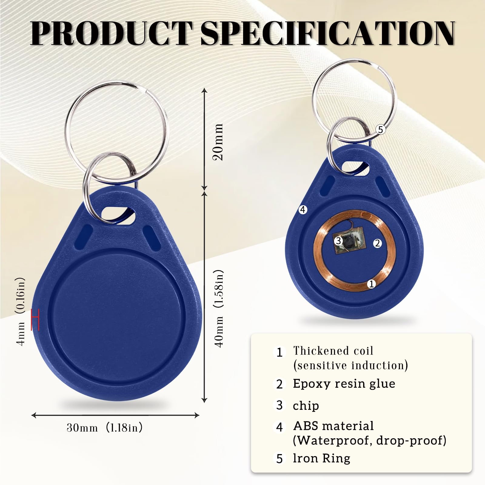 Lot de 50 porte-clés RFID T5577 125 kHz inscriptibles T5577 pour cartes d'identification de proximité, jetons T5577 universels pour systèmes de contrôle d'accès sans clé et verrouillage de sécurité
