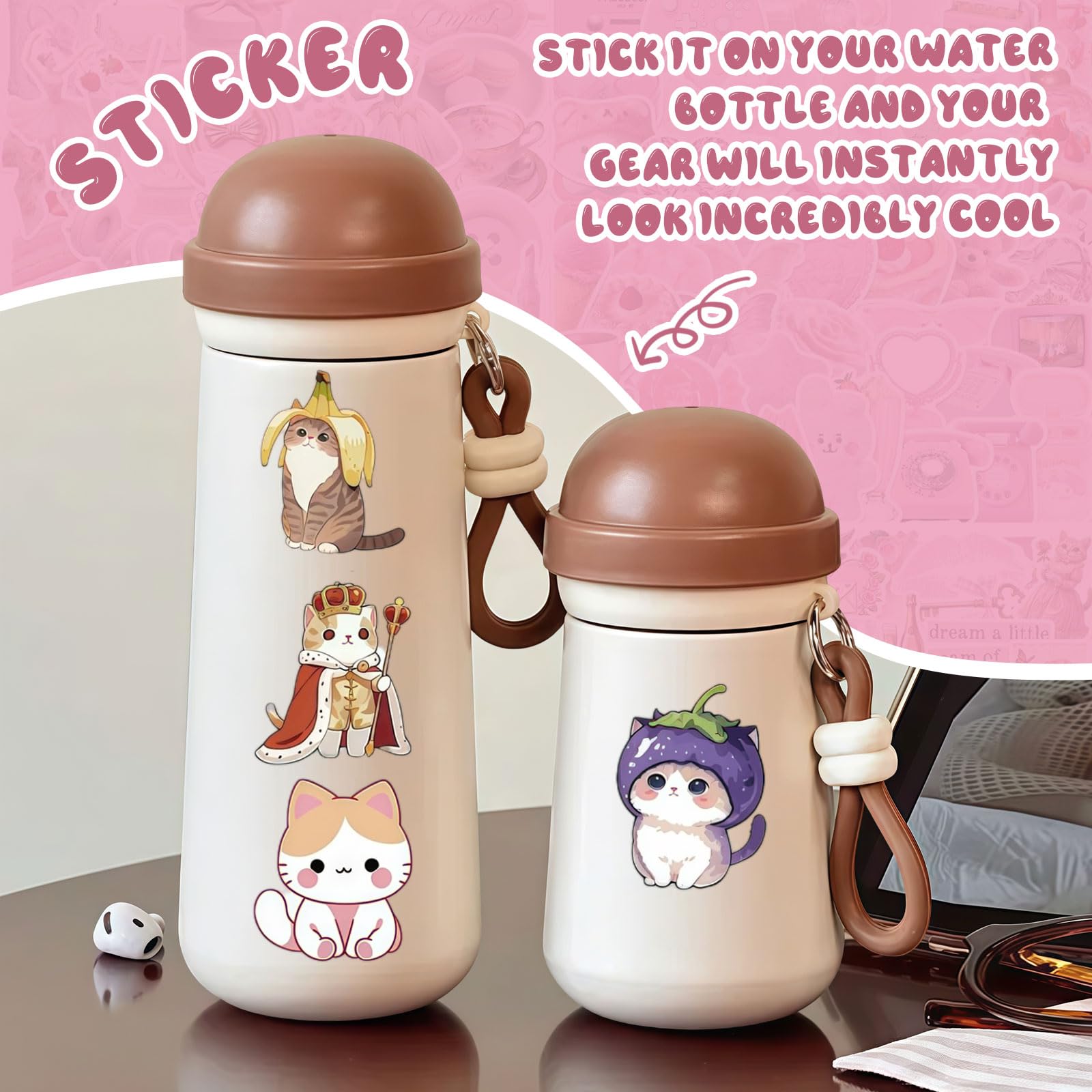 100 Pegatinas Dulces De Gatos, Divertidas para Adultos Y Adolescentes, Etiquetas Kawaii De Gatitos para Botellas De Agua, Portátiles, Guitarras, Maletas, DIY — view 4