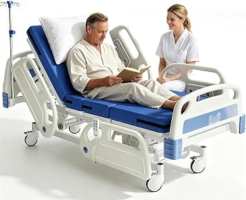 5 Function 600LBS Full Electric Hospital Bed, Beds for Home Use, Medical Bed for Seniors with Mattress, Adjustable Hospital, Frame, Medical Equipment, Special Needs Beds, IV Pole,