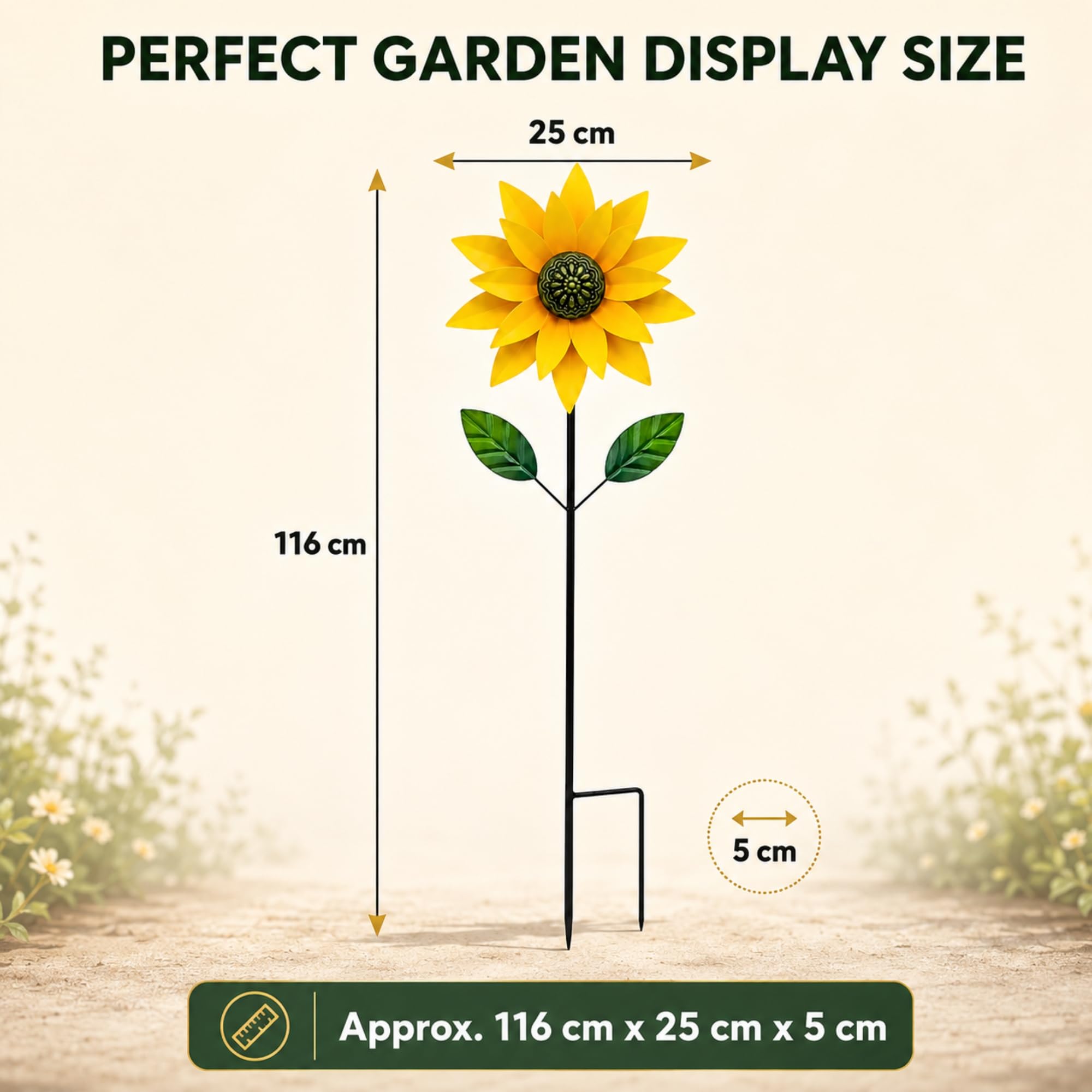Girandola a vento in metallo con fiore (giallo) - Kinetic Outdoor Yard Art Decor, scultura rotante a vento di girasole per prato patio decorazione giardino